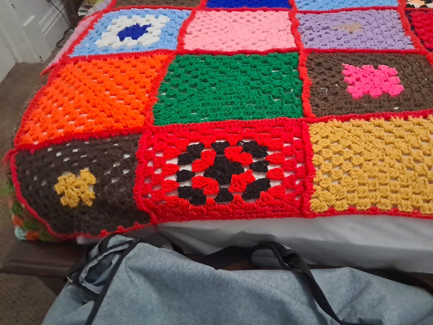 Large Vtg Granny Square Afghan Colroful Apx 80×66