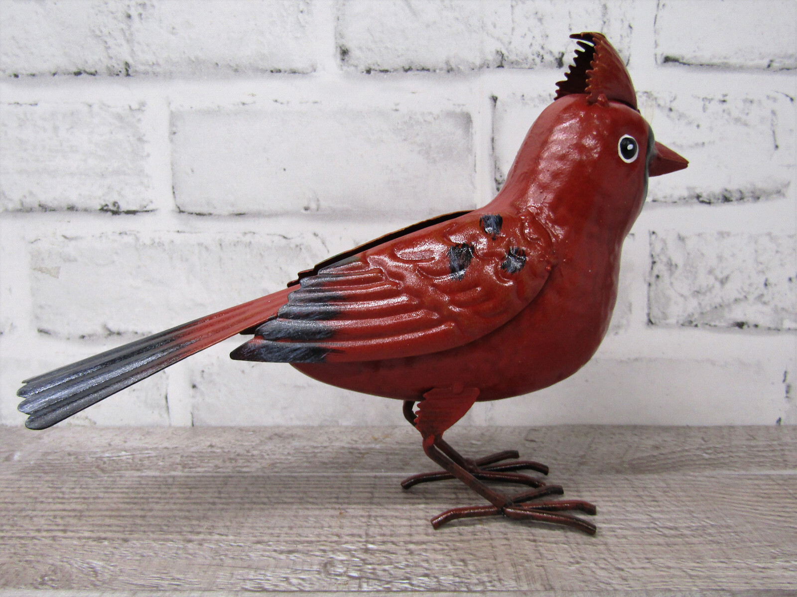 Small Rustic Winter Holiday Cardinal Metal Tin Song Bird Home Garden Yard Figure