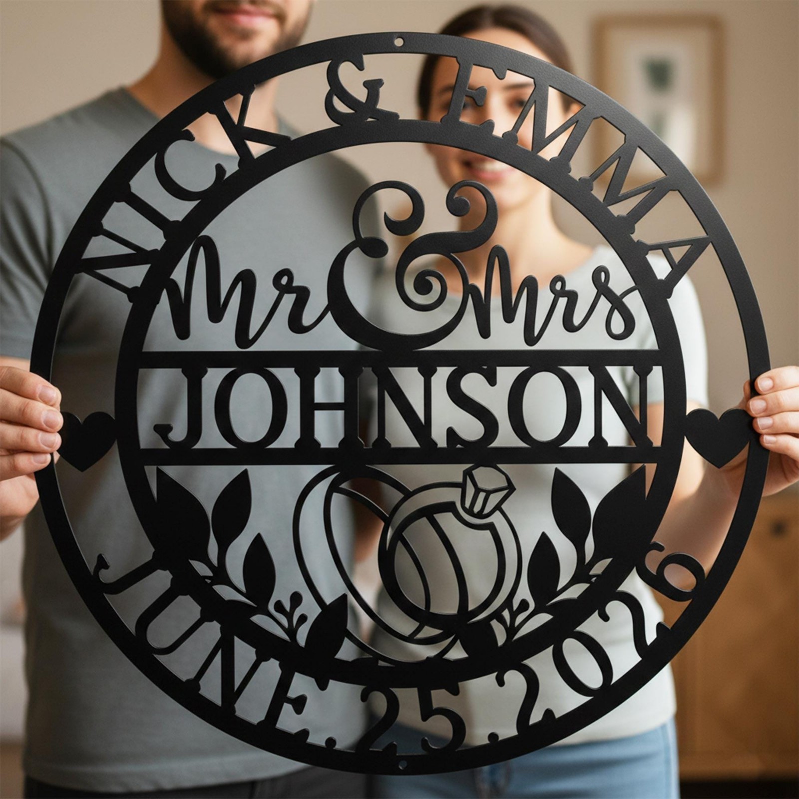 Personalized Mr and Mrs Metal Sign, Custom Wedding Gift Wall Decor