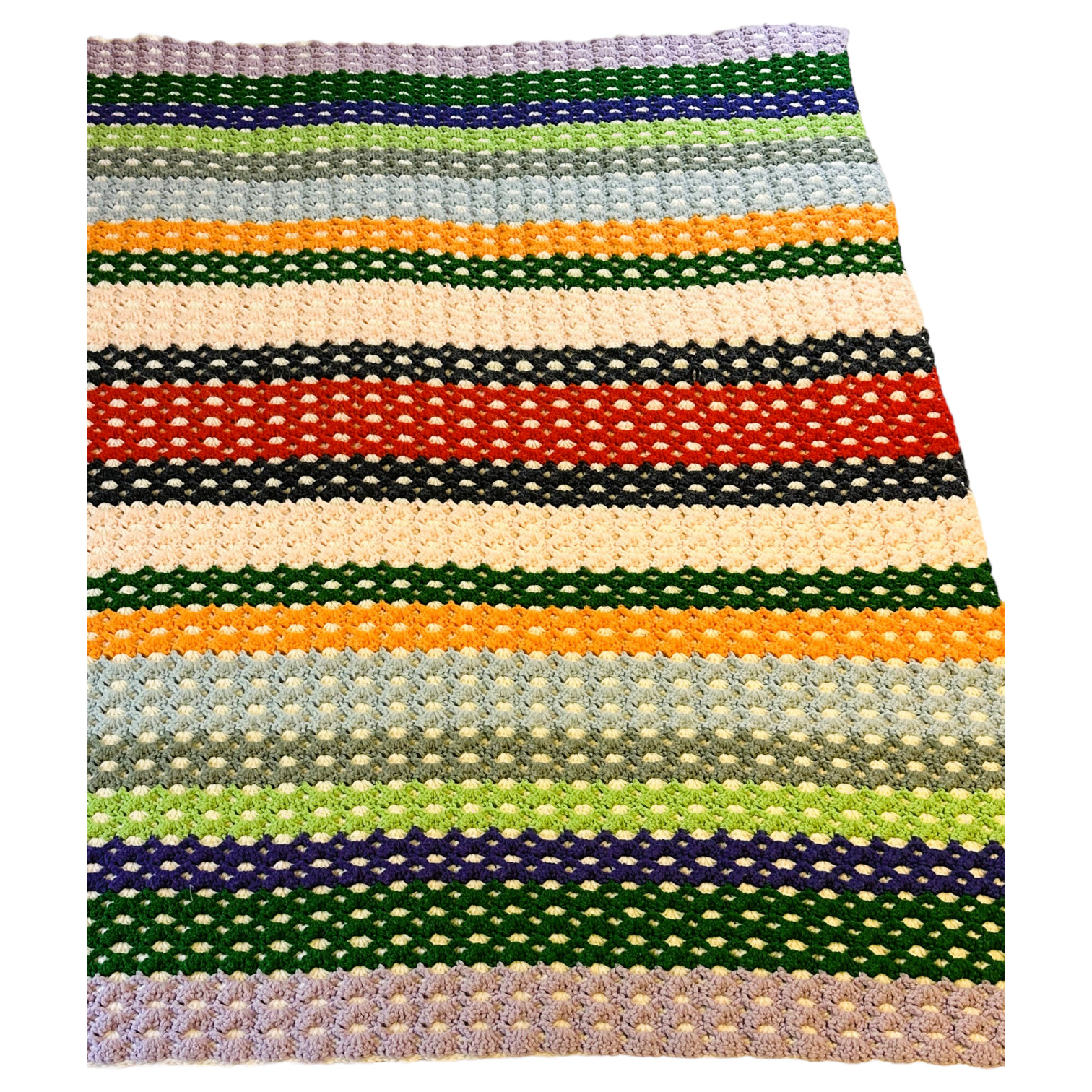 Handmade Multicolor Crochet Throw w/ Same White Pattern On Reverse 59&Prime; x 44&Prime;