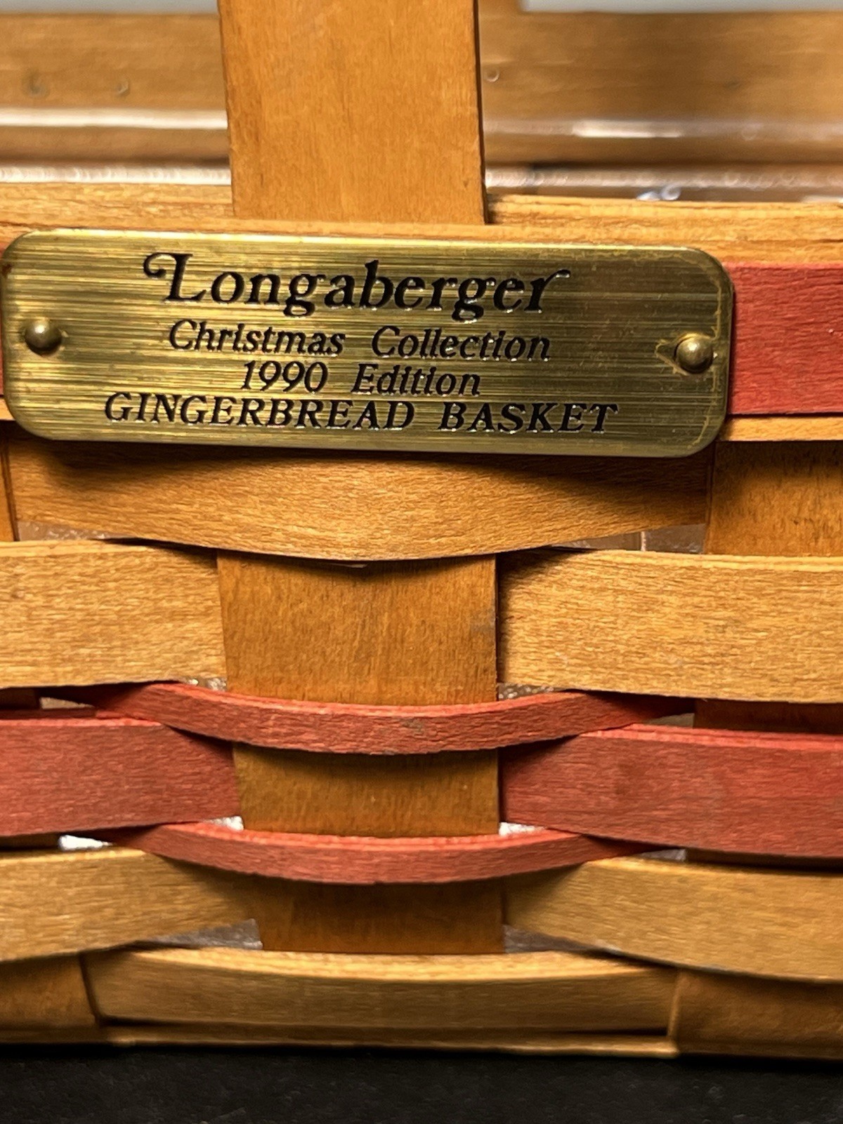 Longaberger 1990 Christmas Gingerbread Basket Signed Plastic Liner, 10×6.5”
