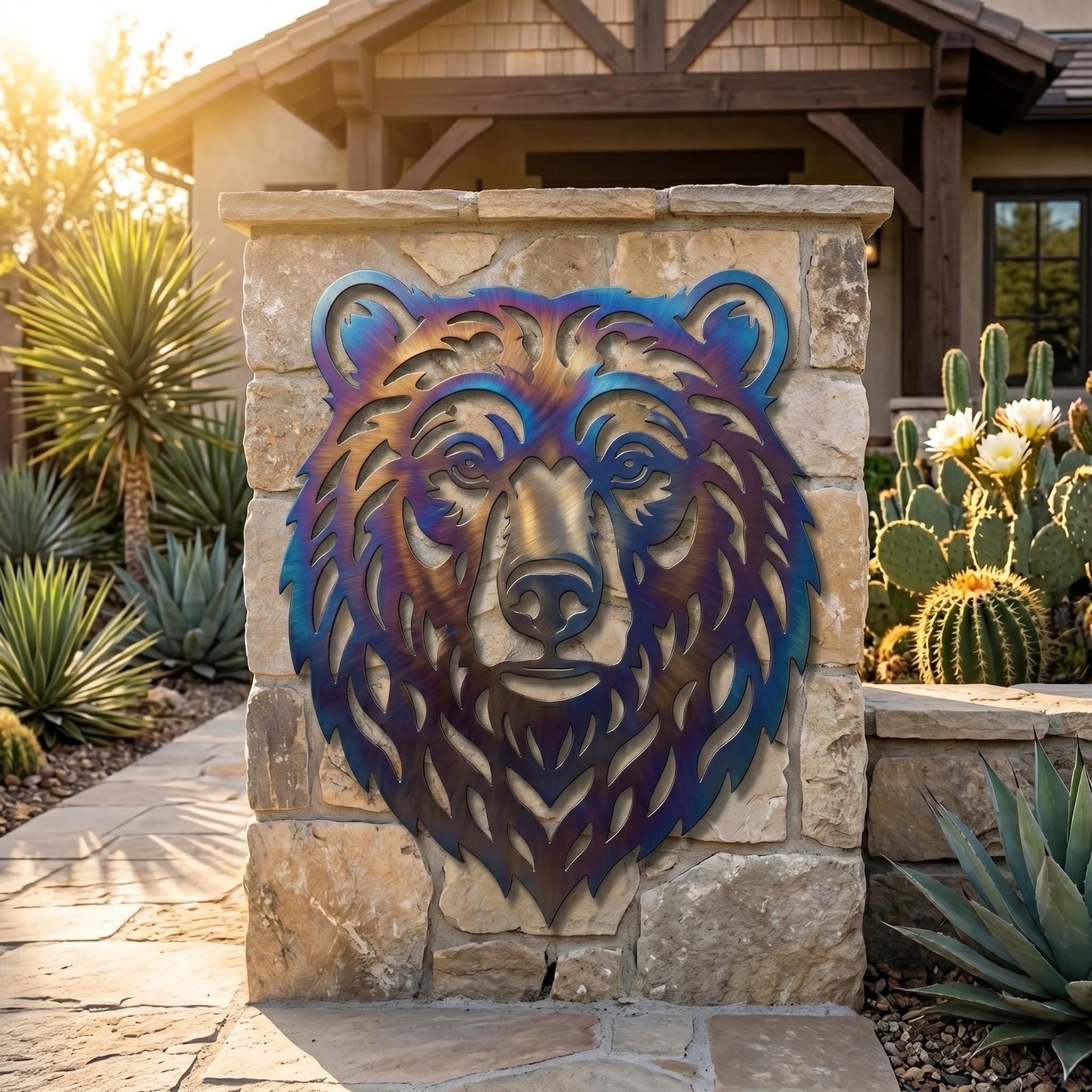 Bear Fire Roasted Metal Wall Art, Forest Metal Sign Decor, Rustic Mountain Cabin