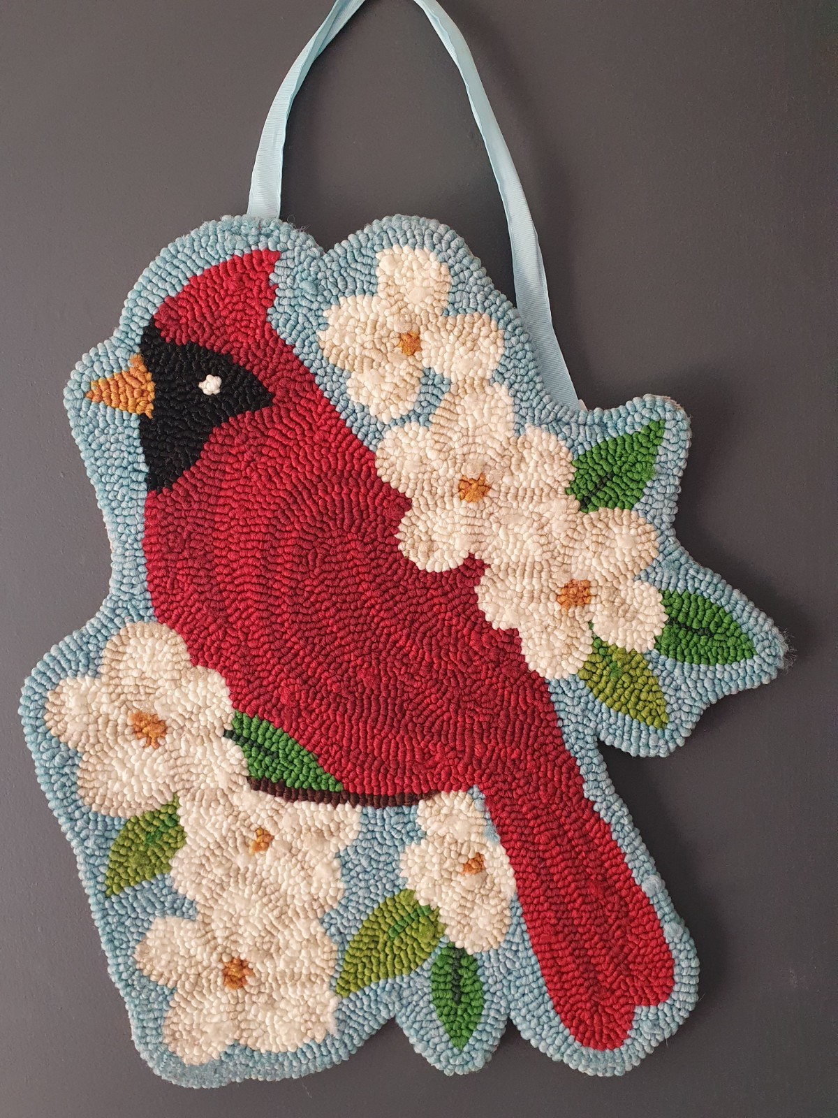 Cardinal Bird Wall Hanging Picture Large 20&Prime;x 16&Prime; Hook Loop Wool Flowers Rug Mat