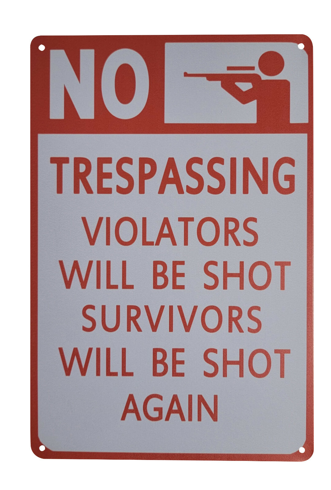 AMERICAN WIT 8&Prime; x 12&Prime; Metal Sign (NO TRESPASSING Violators Will Be Shot Again