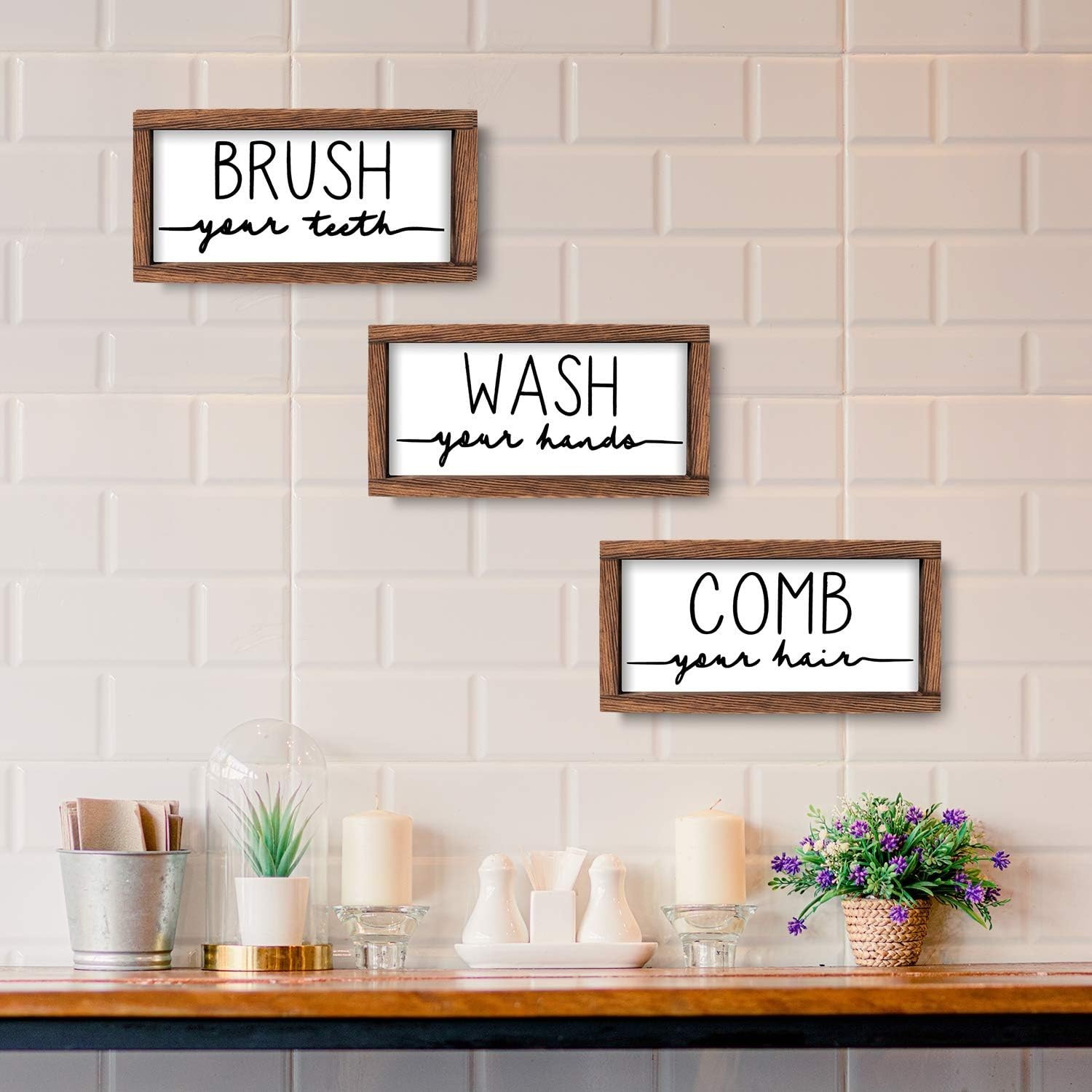 Rustic Bathroom Sign Set – Wash Brush Comb