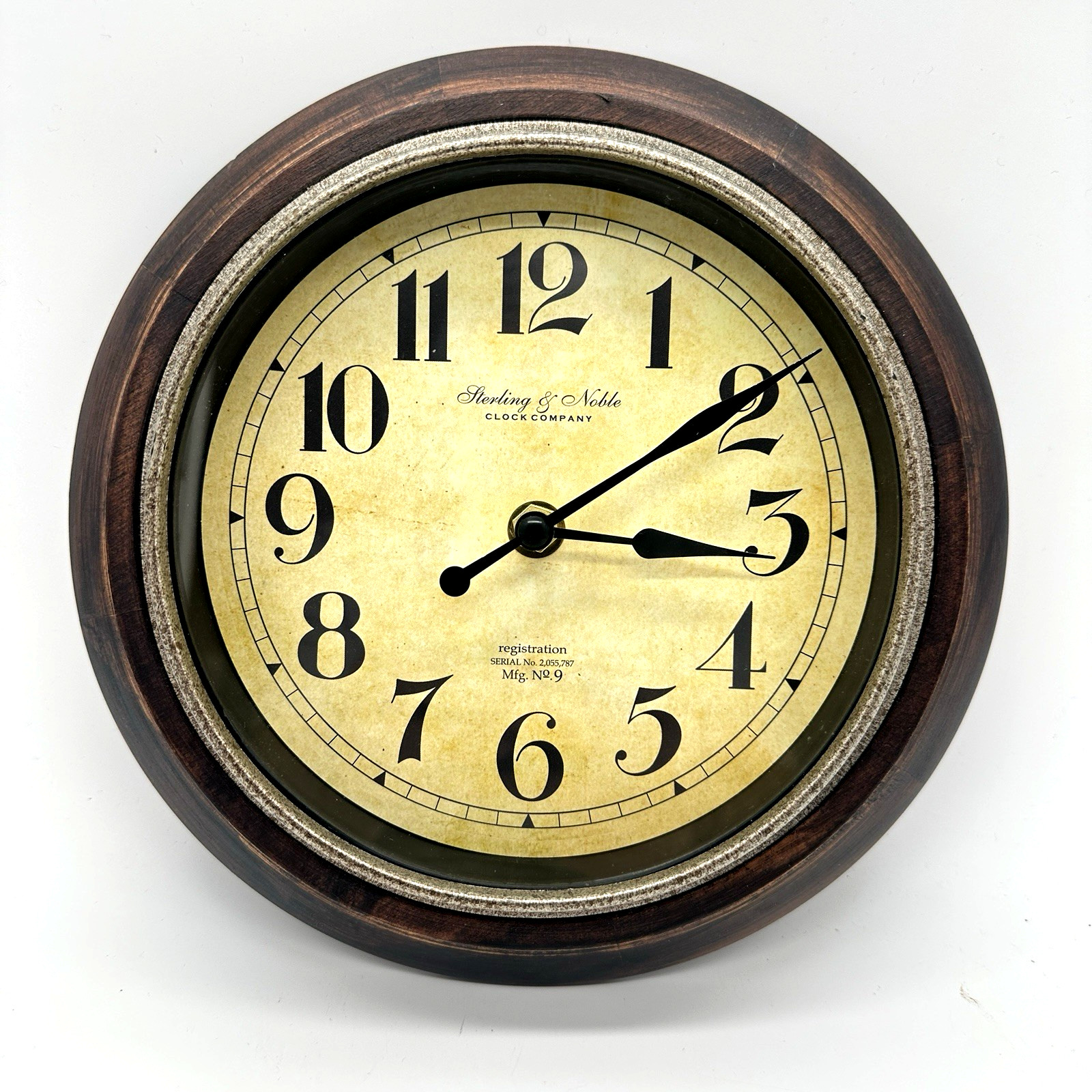 Sterling & Noble Wall Clock Gorgeous Metal and Wood 9” New Movement