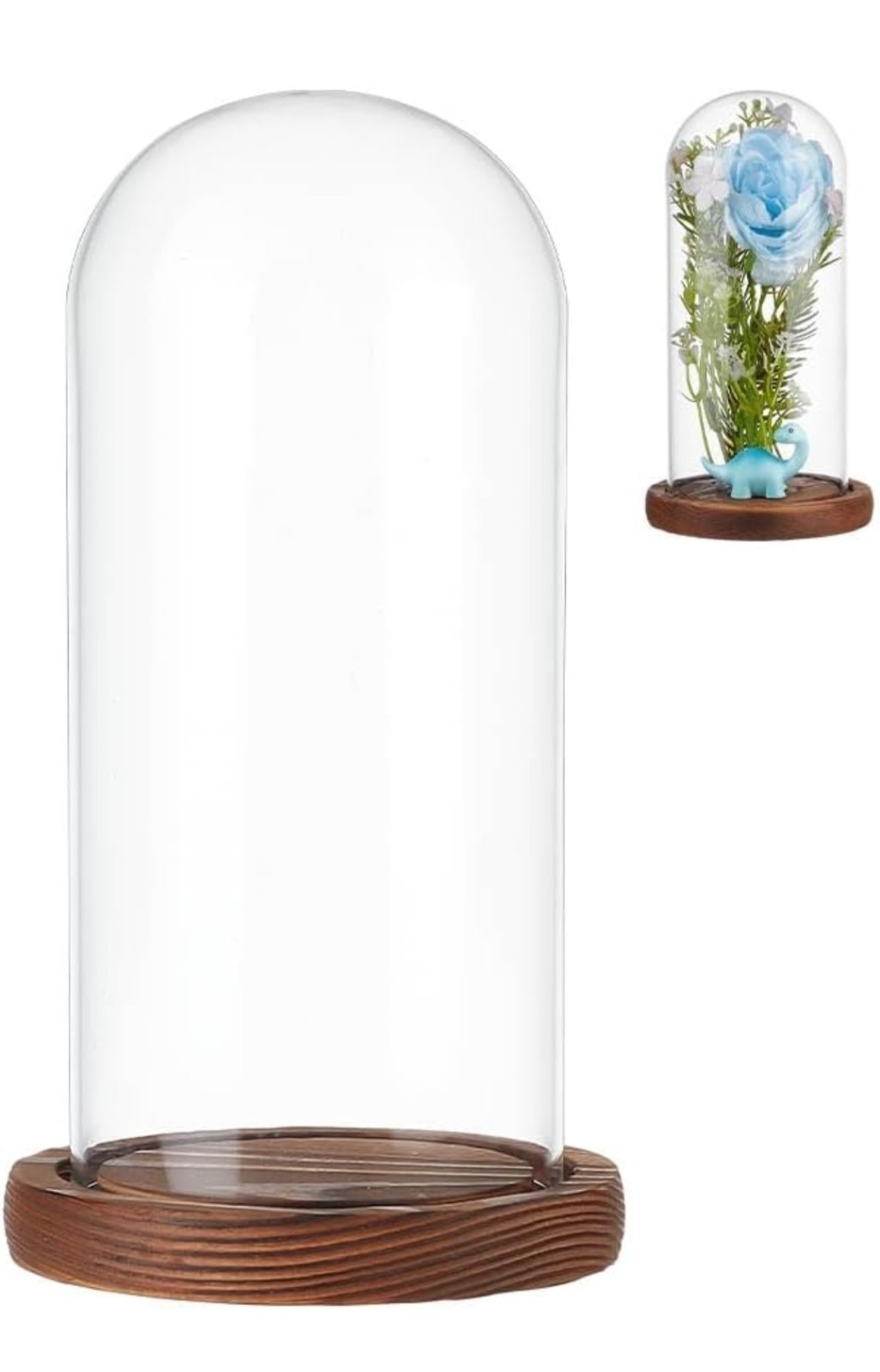 NBEADS Clear Glass Dome, Clear Glass Display Case with Camel Wood Base 4.1×7.5in