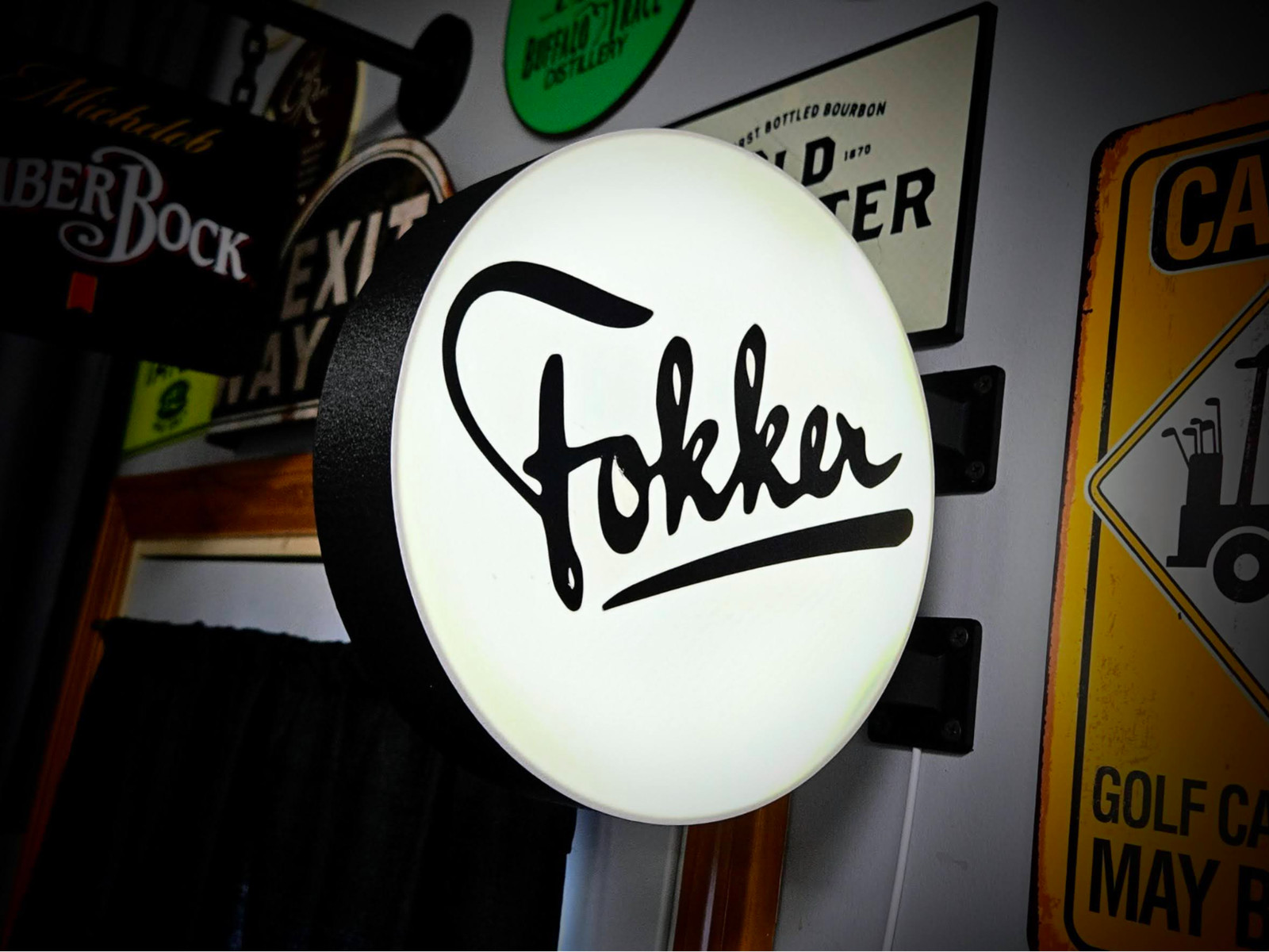 Fokker Aircraft LED Lightbox Sign 3D Printed Round Wall Mount Man Cave
