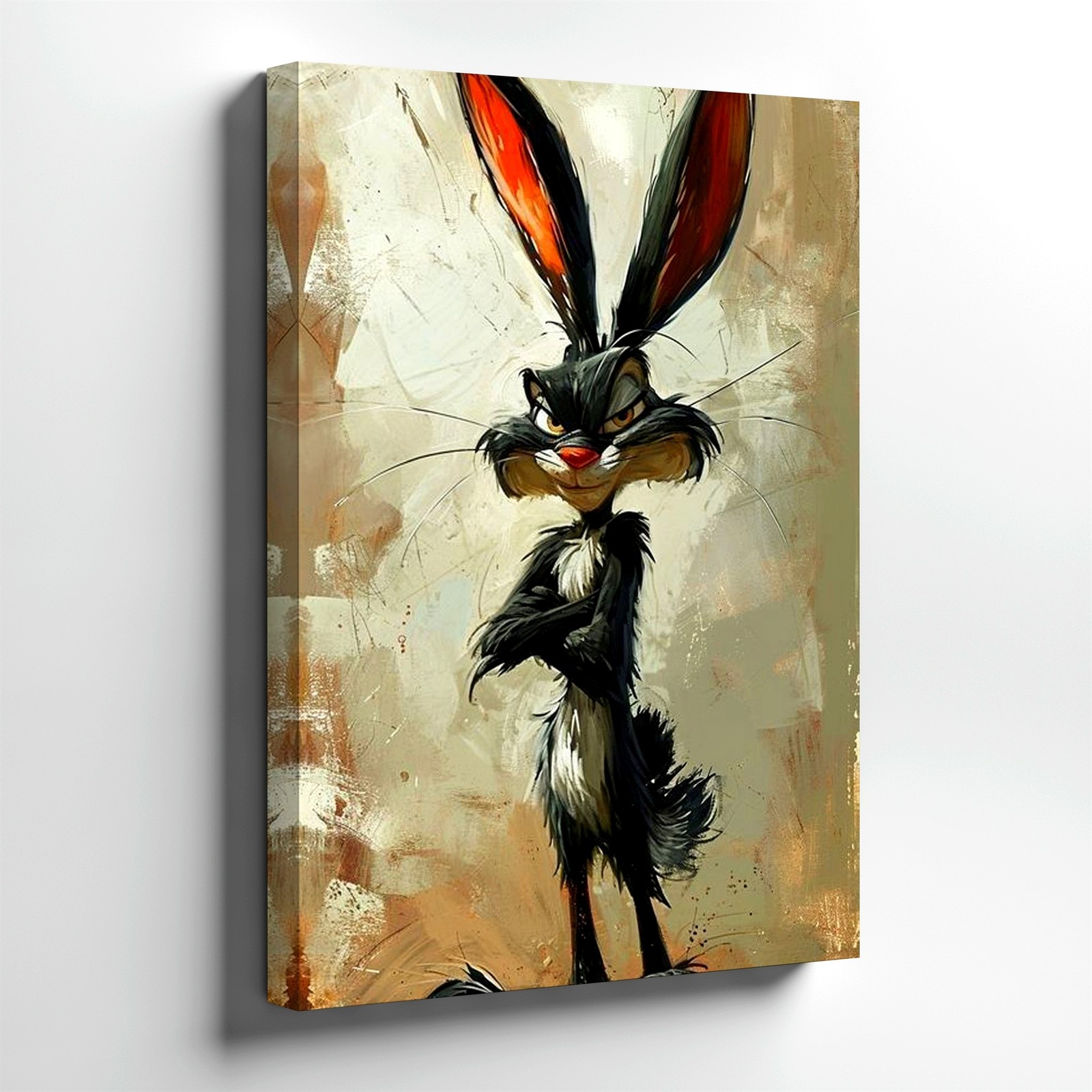 Wall Art Mischievous Black Rabbit Painting Print Long Ears Animal Poster Decor