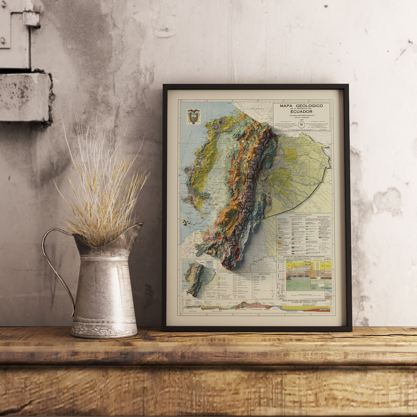 Ecuador Map, Ecuador 2D Relief Map, Ecuador Vintage Map – 2D Flat Print