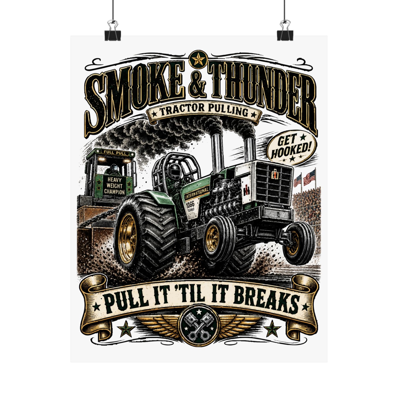 American Tractor Pulling Vintage Poster Smoke & Thunder Wall Art Print Gift