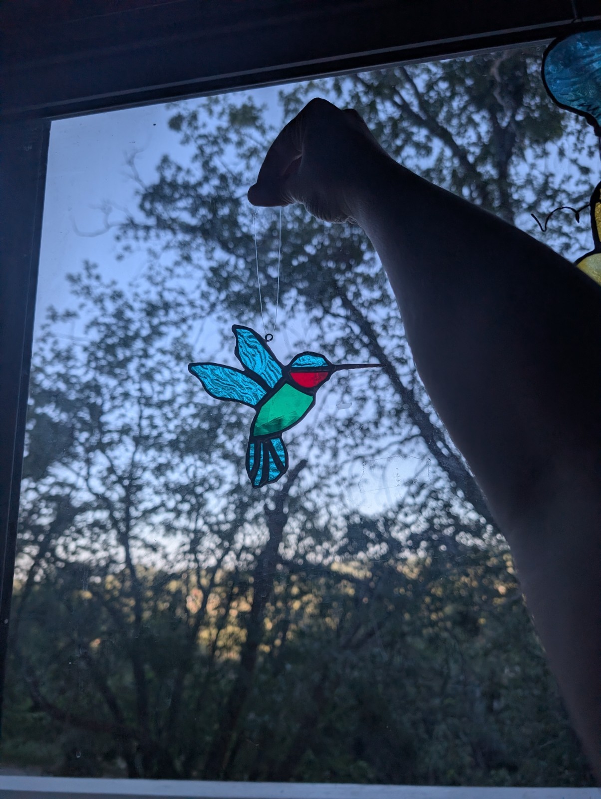 Green Hummingbird Stained Glass Sun catcher Handmade