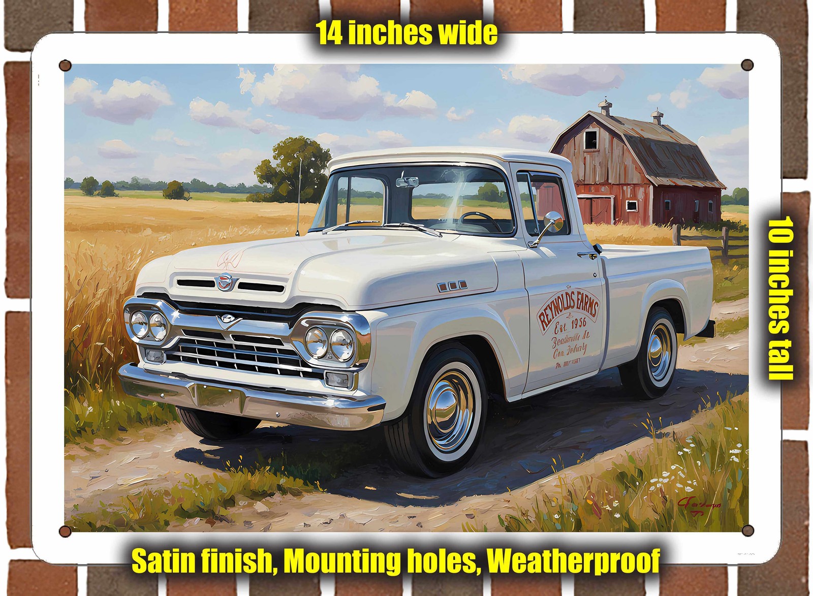 Metal Sign – 1960 Ford F-100 Pickup Truck Oil Painting – 14×10