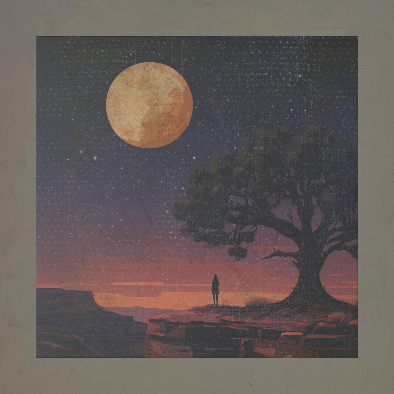 STARGAZER MOON TREE Stretched Canvas, Celestial Star Astronomy Girl Wall Art