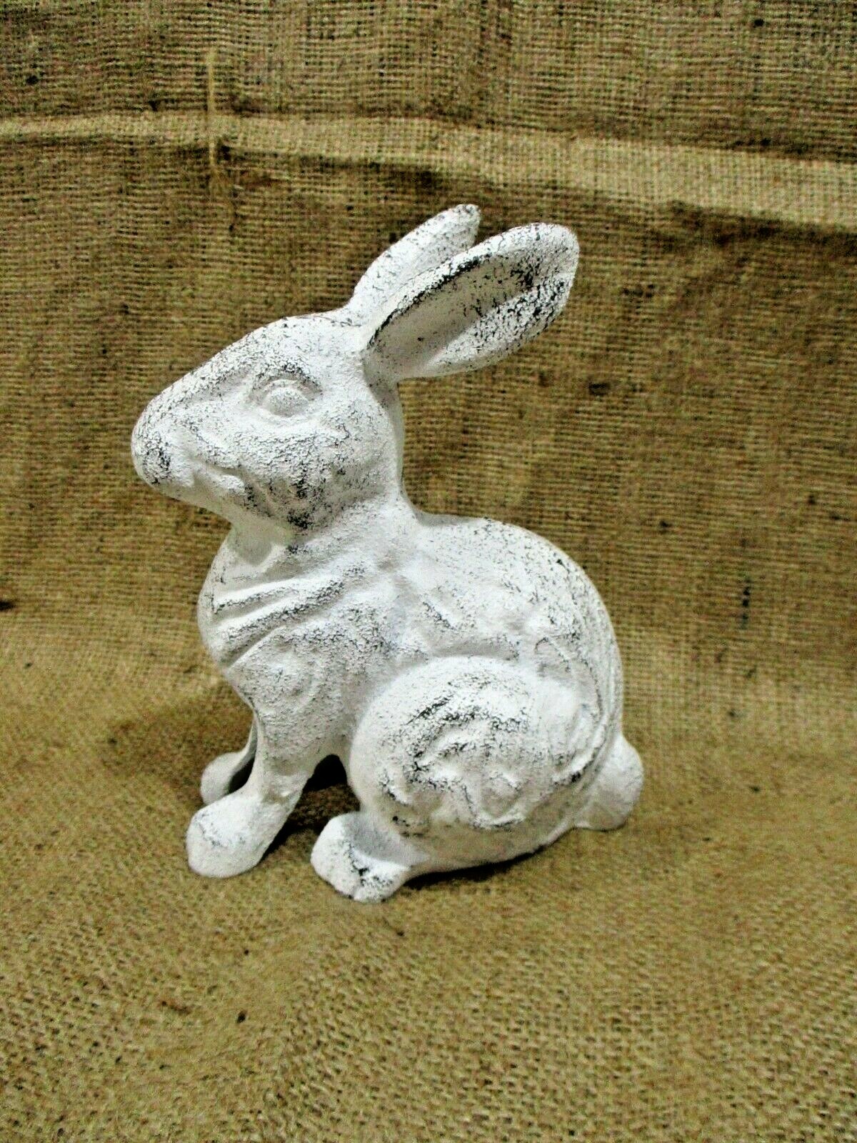 Large Cast Iron RABBIT Easter BUNNY Garden Statue RUSTIC Home Decor 7&Prime; White