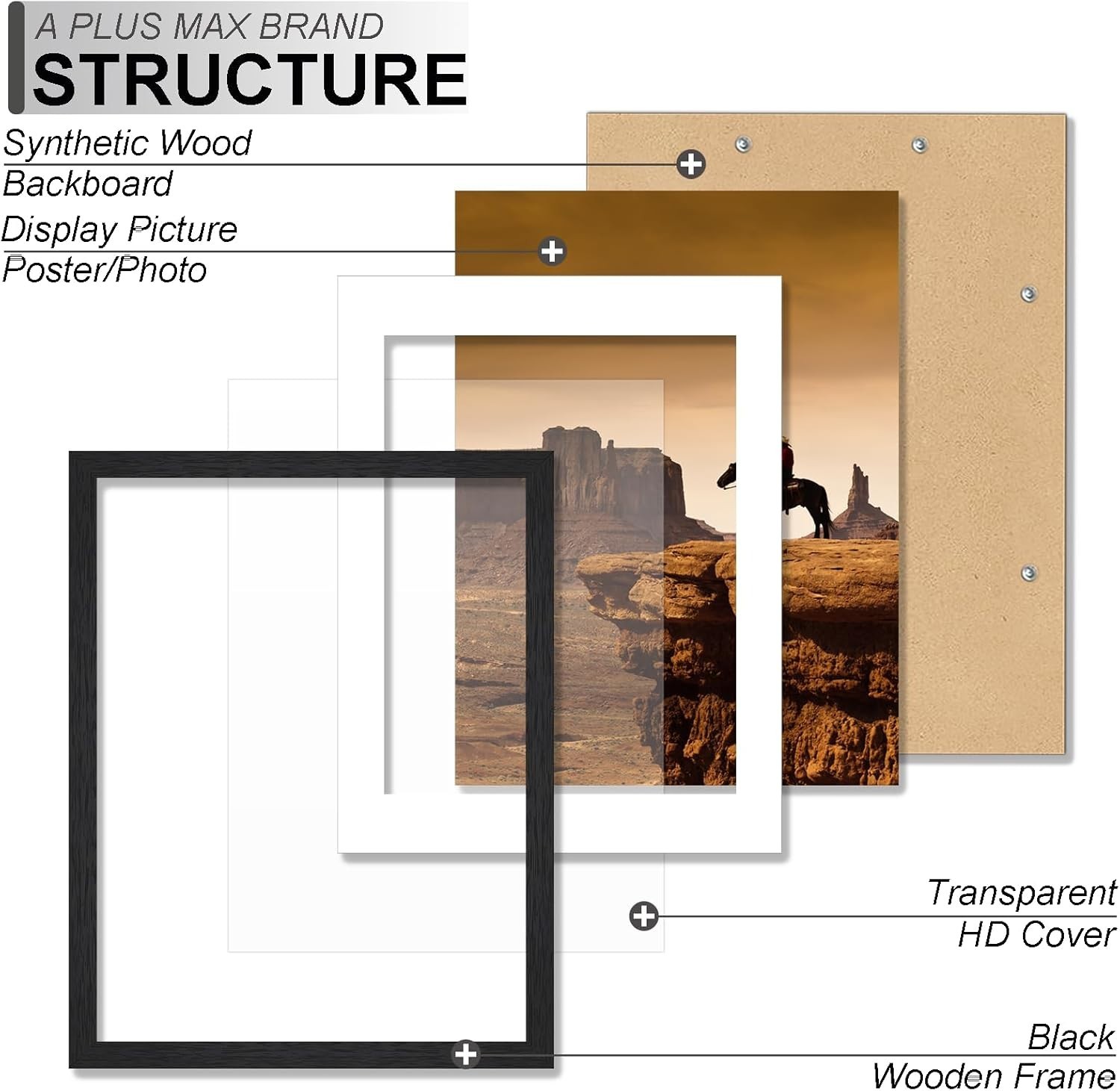 8×10 Picture Frame Set of 2, Black Engineered Wood Frame for 8 x 10 Inch Pict…