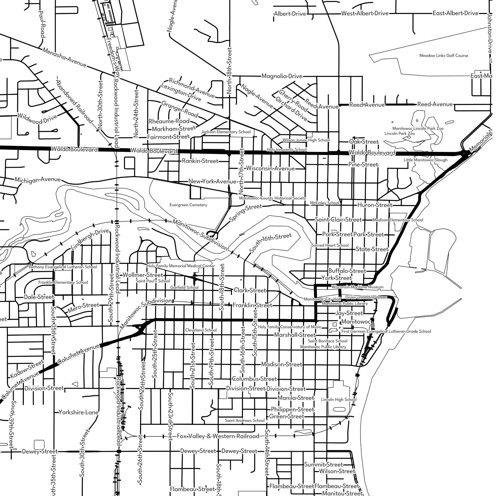Manitowoc, WI, USA – Modern Minimalist Street Map Poster