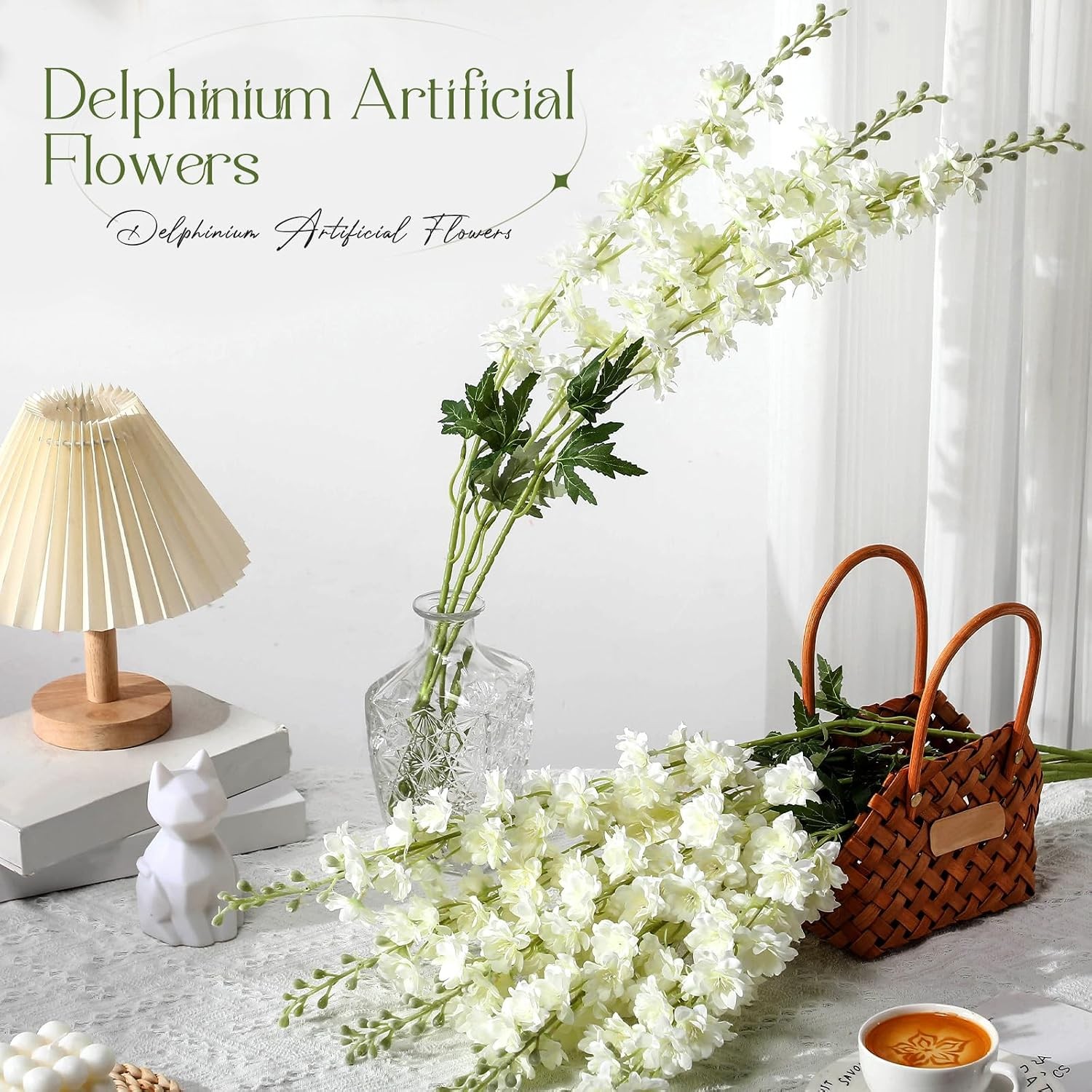 12 Pcs Delphinium Artificial Flowers, 33.5 » Long Stem Lifelike Faux Silk Flower