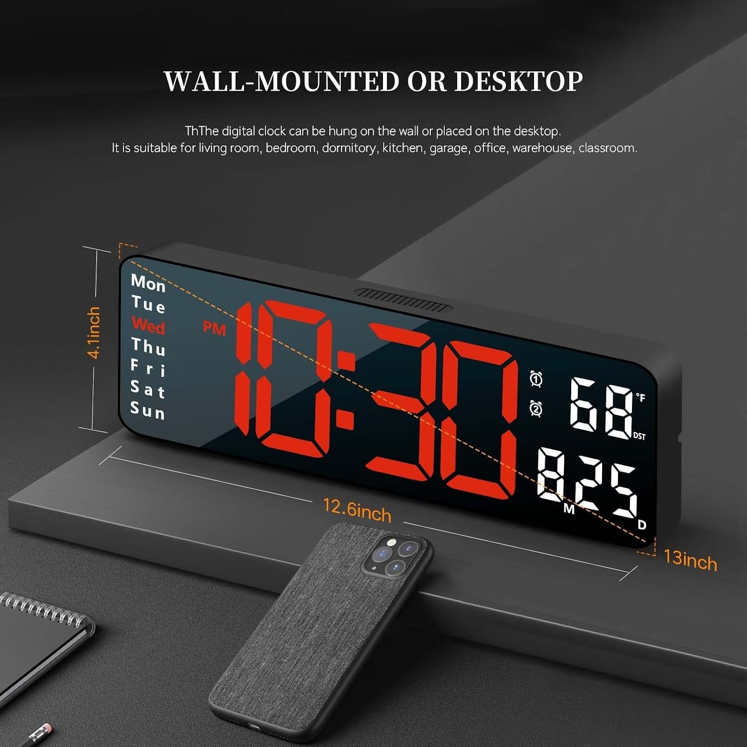 Elegant Wall Clock with Automatic Brightness & Memory Function – 13 Inches