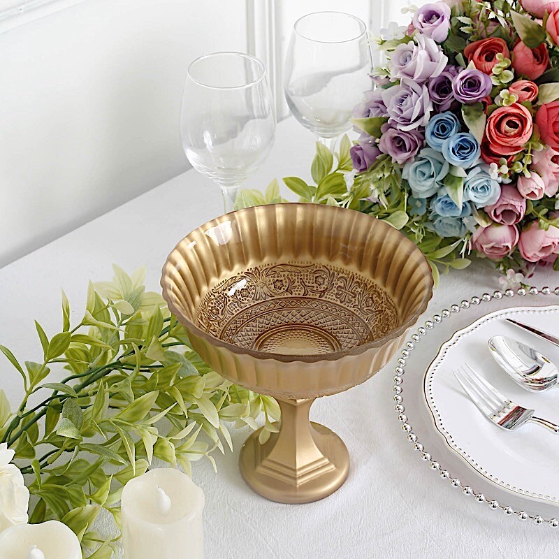 Gold 7 in Metal Compote VASE Roman Style Flower Pedestal Pot Party Decorations