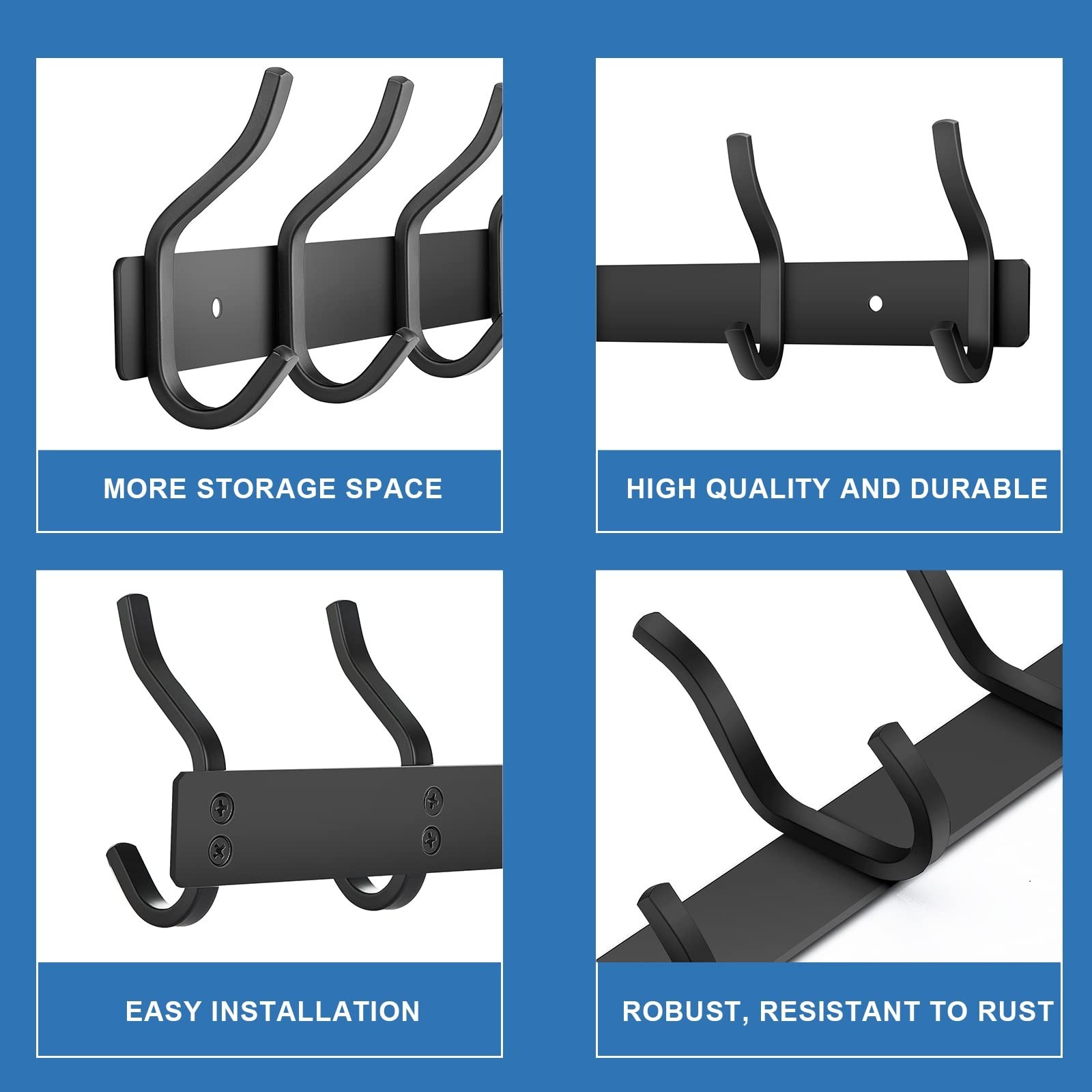 Black Wall Hooks, 12 Inch Coat Rack Wall Mount with 4 Hooks, Wall Hooks Heavy…