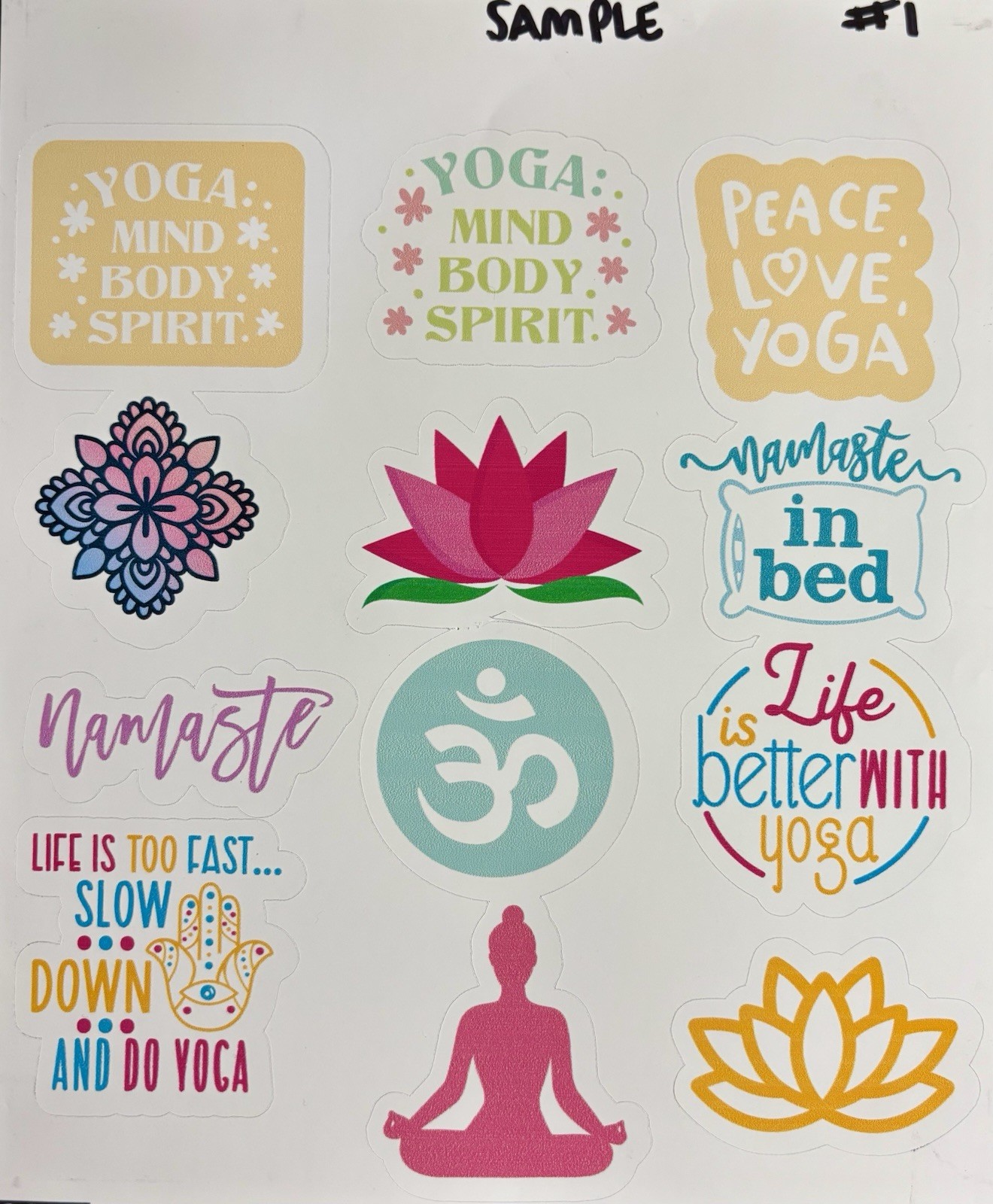 Yoga Inspirational Vinyl Sticker Set Multicolor Self-Adhesive for Laptop, Bottle