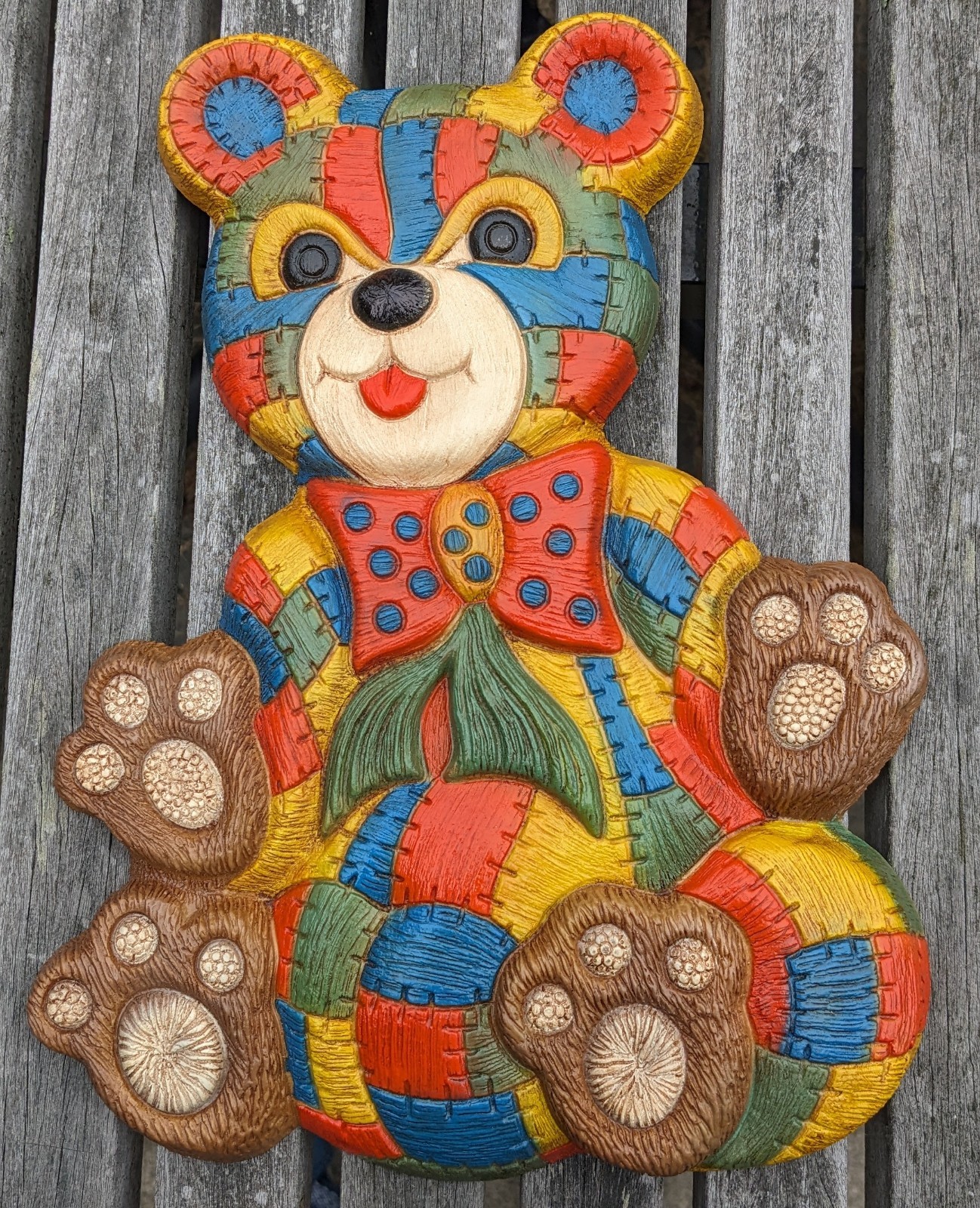 Multi Color Patchwork Quilted Teddy Bear Nursery Foam Vintage Wallcraft Hanging