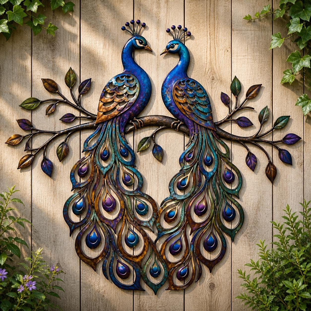 Peacock Metal Wall Art 2D Flat, Colorful Bird Wall Decor