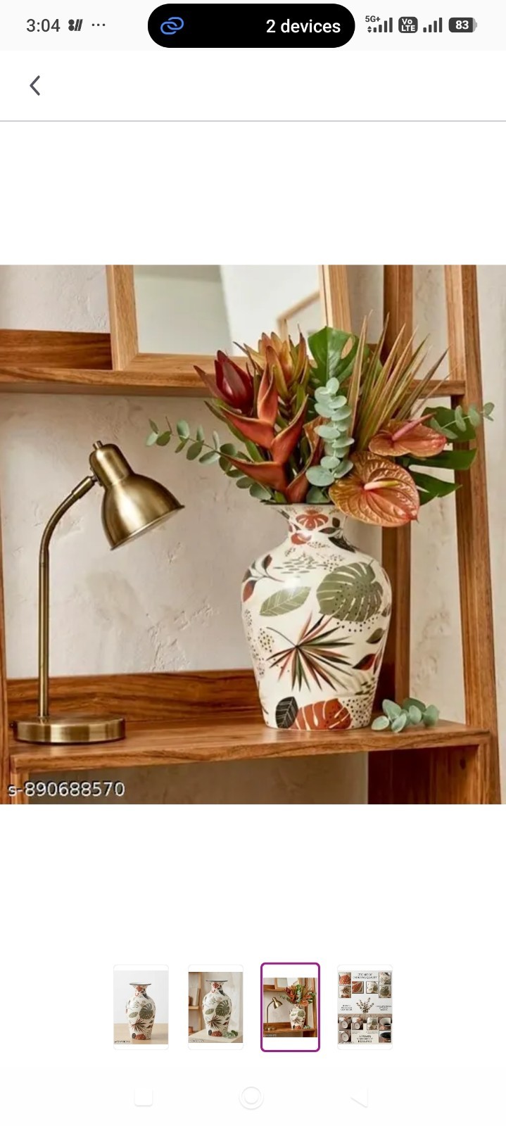 White Floral Leaf Ceramic Bottle Flower Vase, Decorative Freestanding Glossy