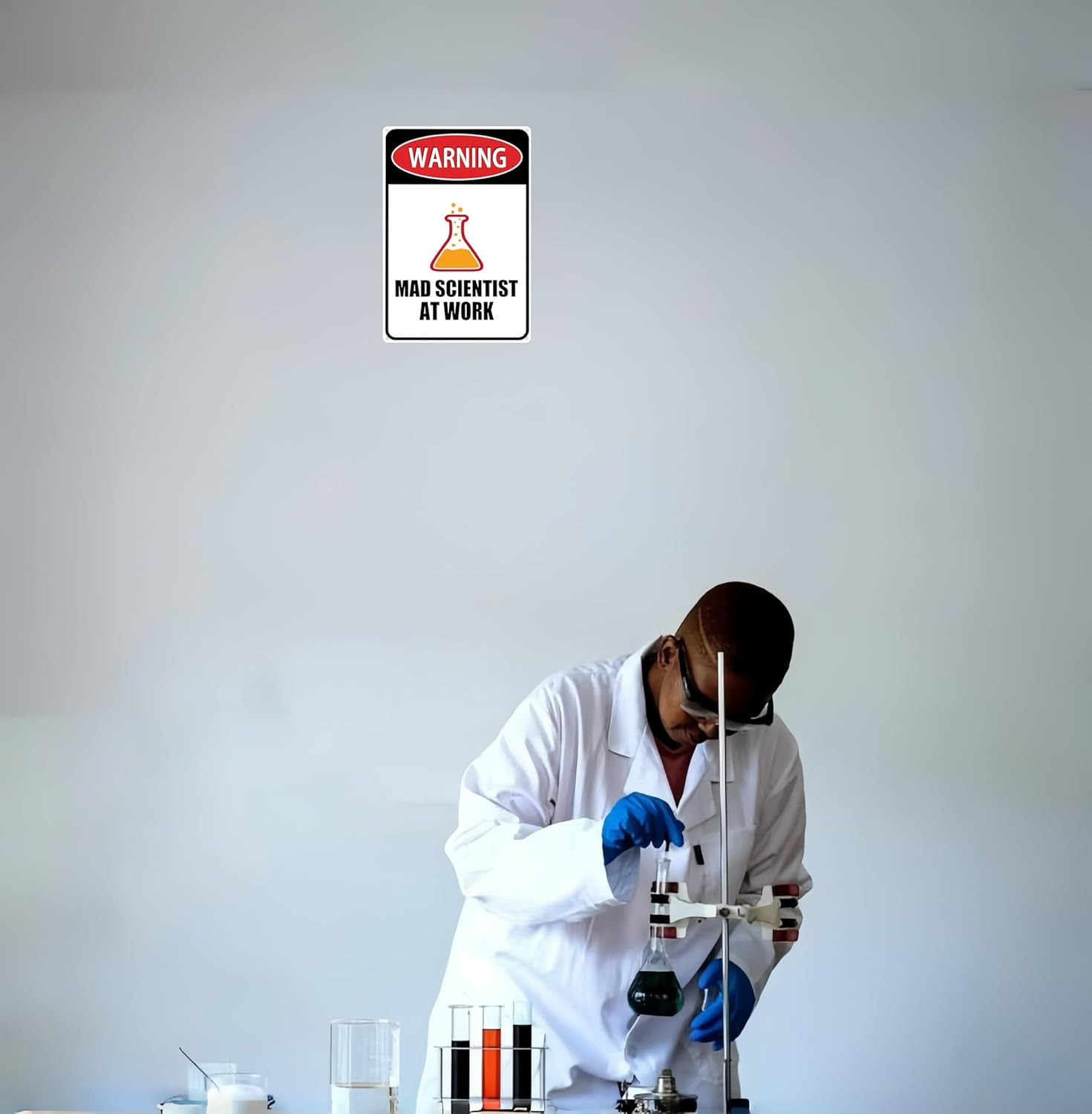 Students Teachers Gifts Funny Mad Scientist at Work Tin Sign for Science Chemist