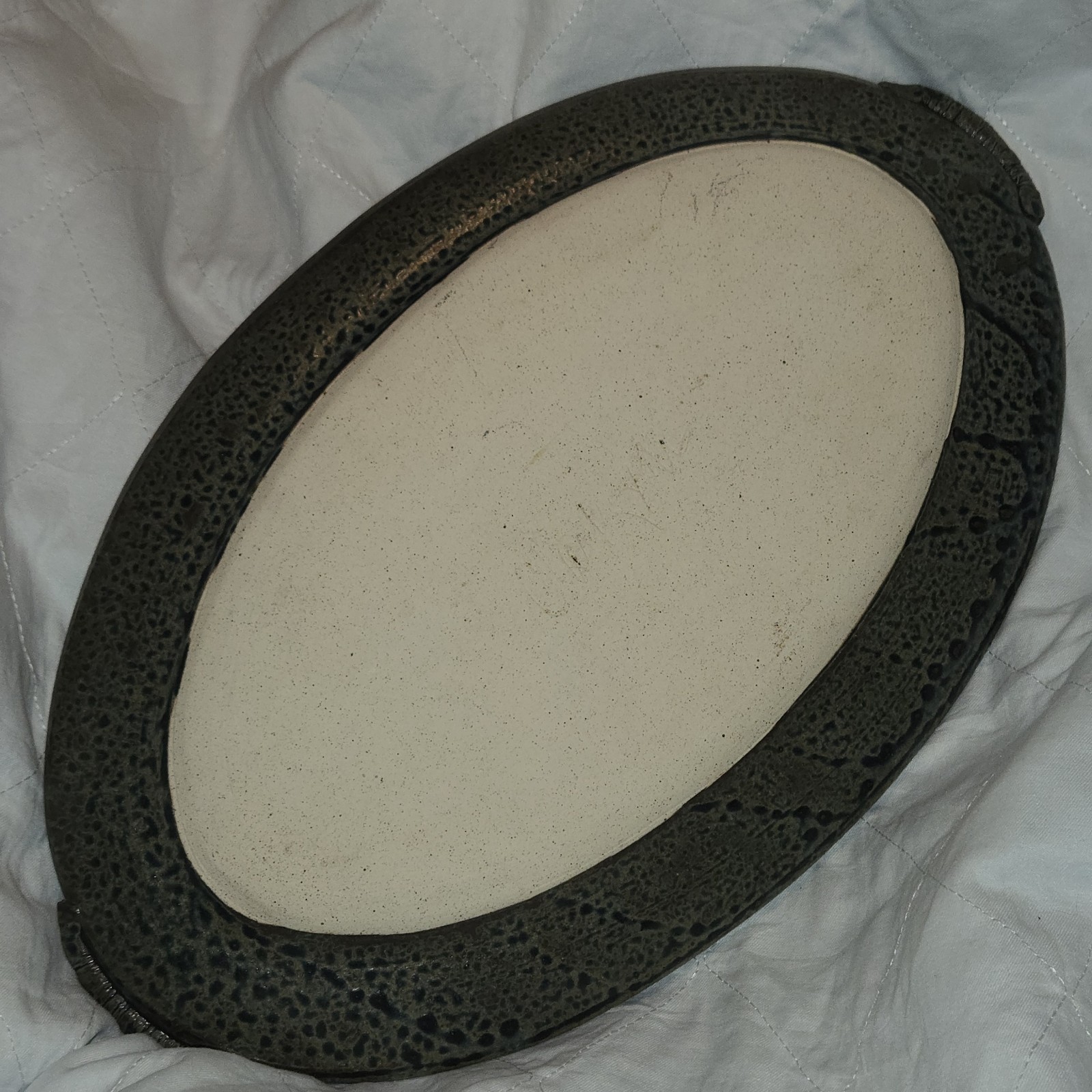 Studio Art Pottery Oval Serving Platter Tray Blue Mosaic Geometric Design Signed