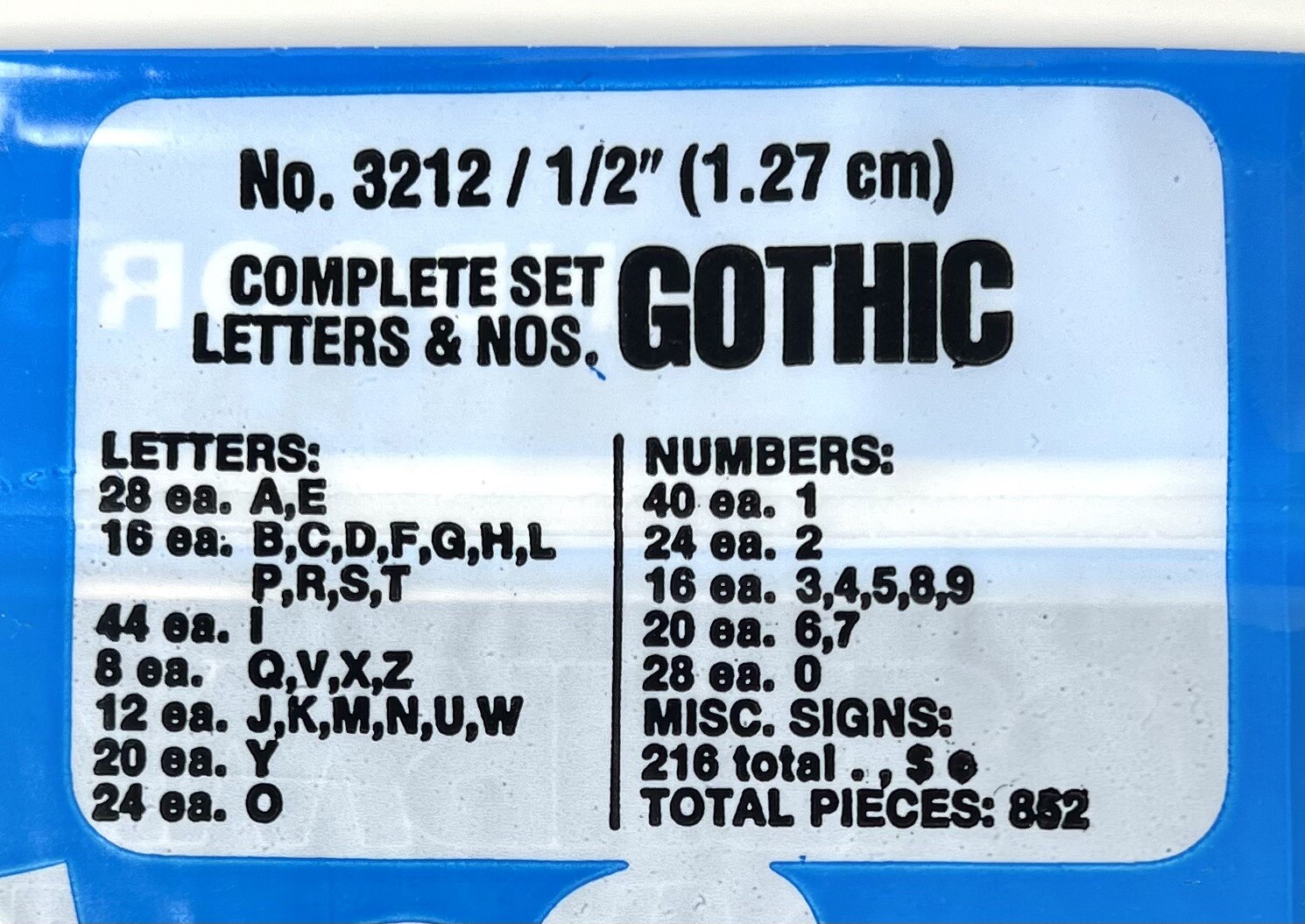 GOTHIC BLACK Adhesive Vinyl Letters & Numbers 1/2&Prime; INDOORS OUTDOORS SEALED