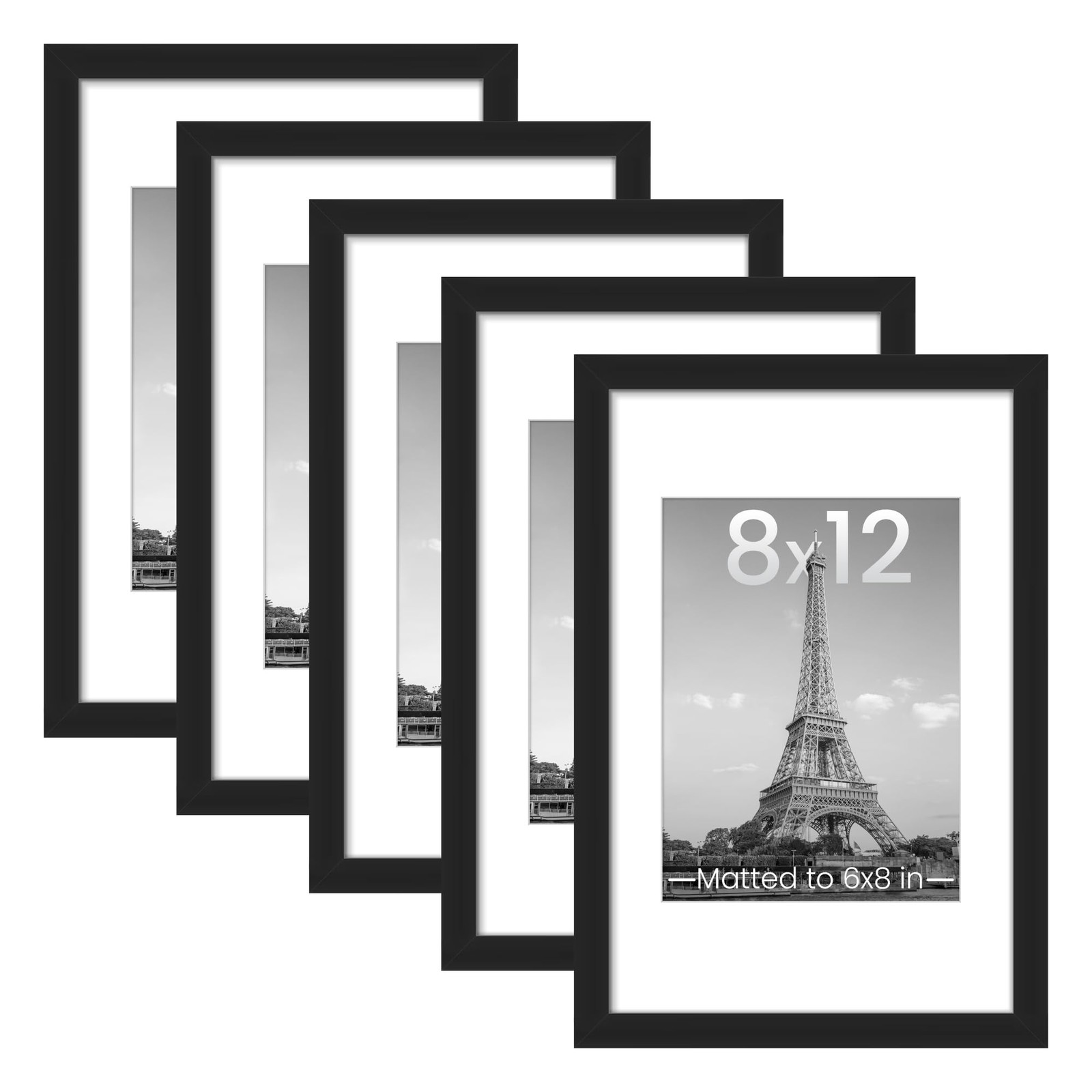 Set of 5 8×12 Picture Frame Display Pictures 6×8 with Mat or 8 x 12 Without