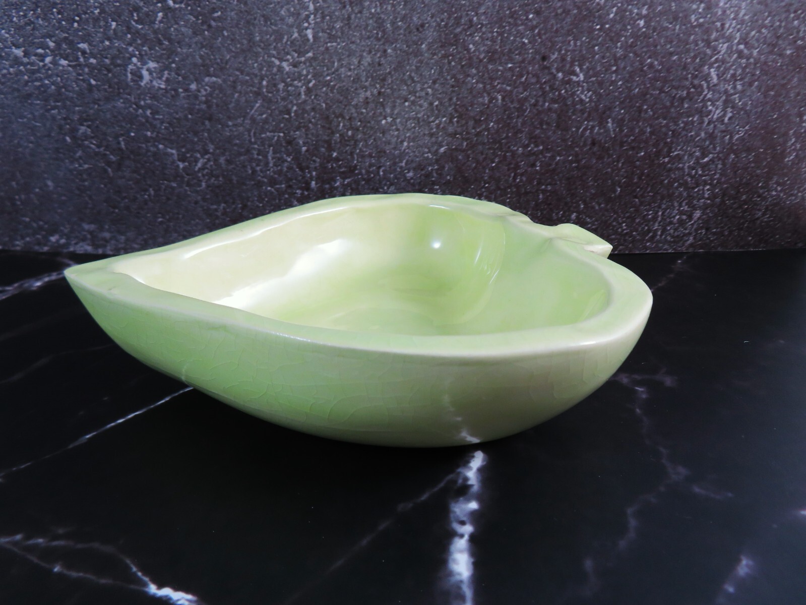 Small Ceramic Leaf Shaped Bowl Mint Green Handmade Glazed 5.75 In Long Primitive