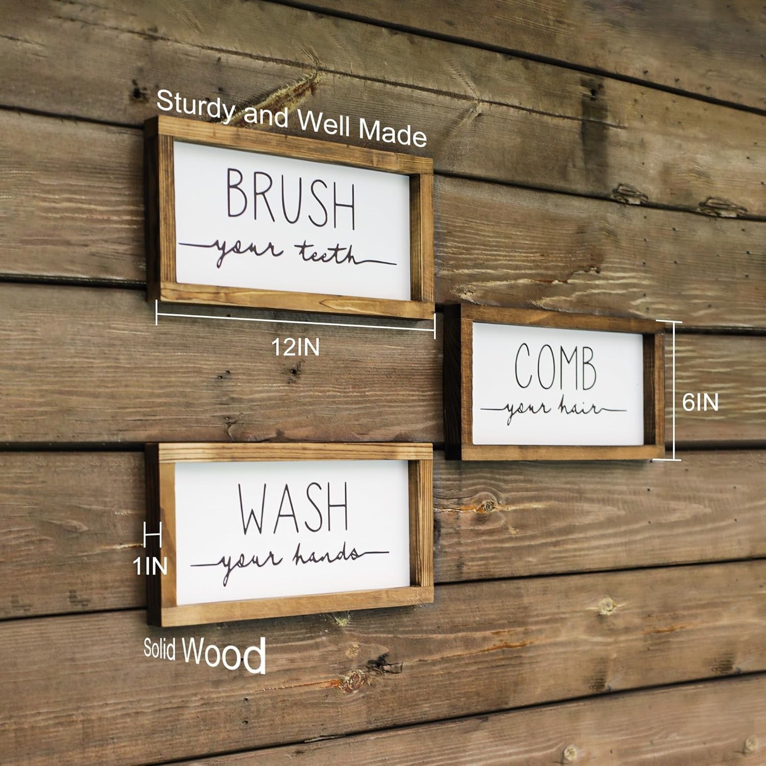 Rustic Bathroom Sign Set – Wash Brush Comb