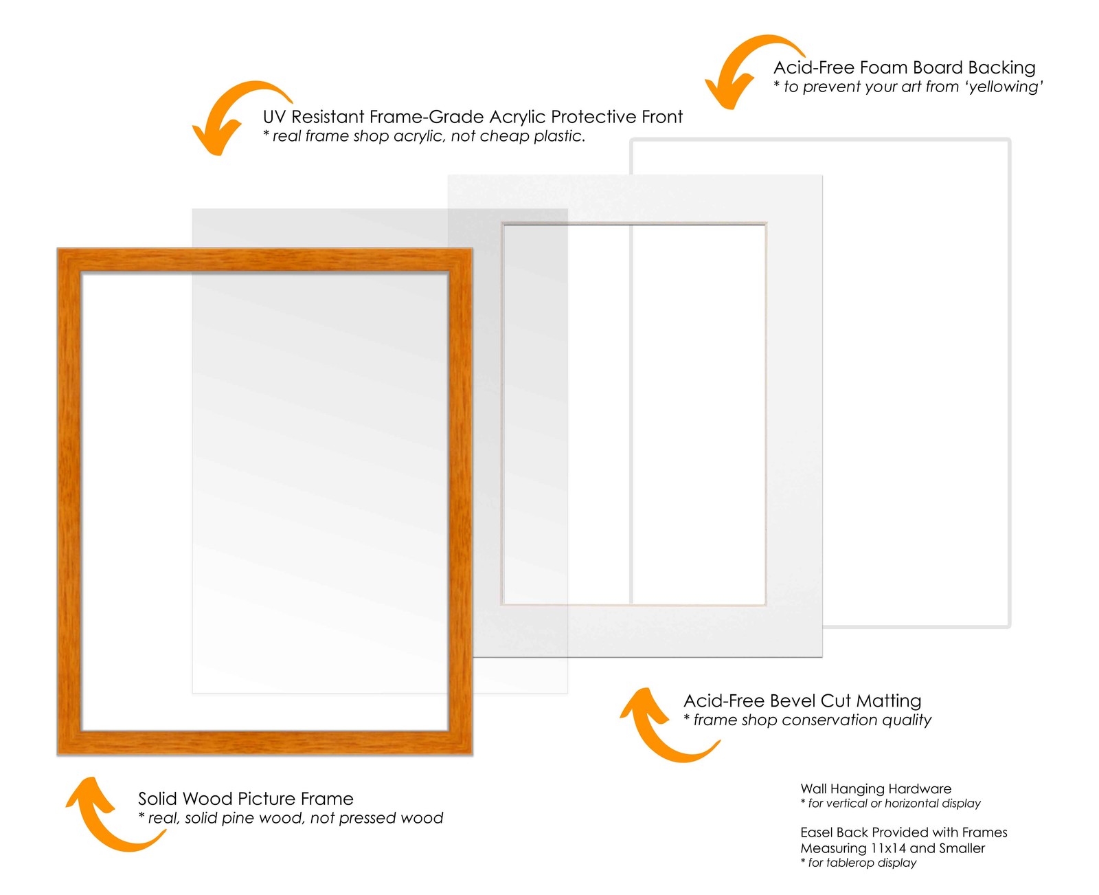 12×14 Frame Honey Pecan With White Picture Mat For 12×14 Photo – Honey Pecan 14x
