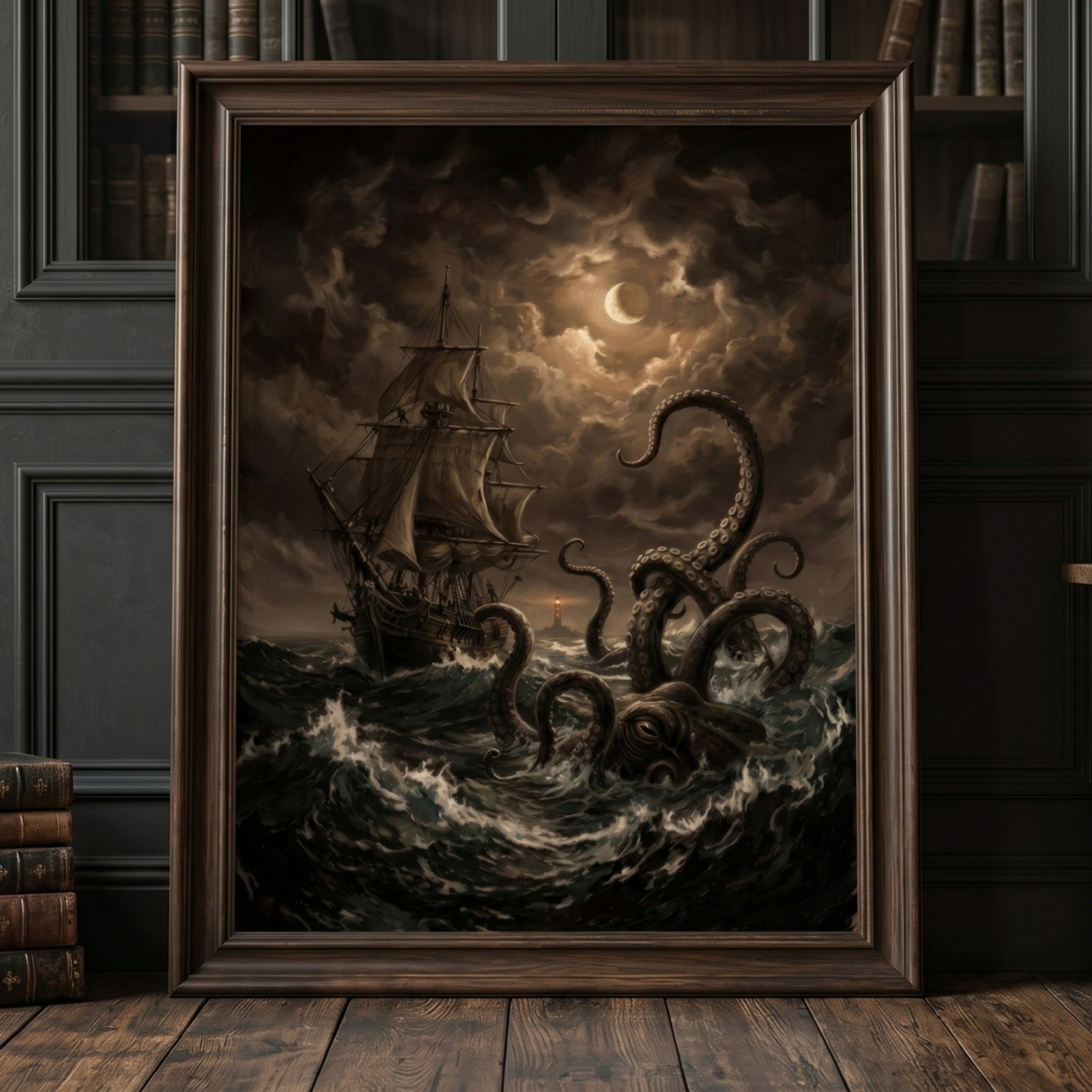 Kraken Octopus Attacking Ship Vintage Poster Gothic Sea Monster Ocean Wall Art