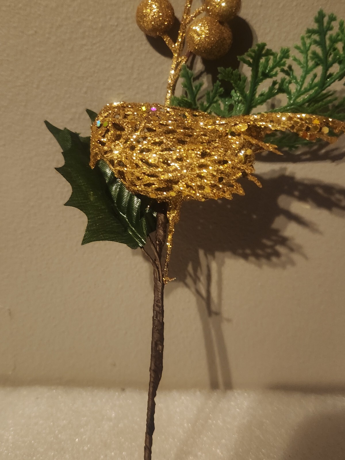 Glittered Gold Decorative Artificial Bird