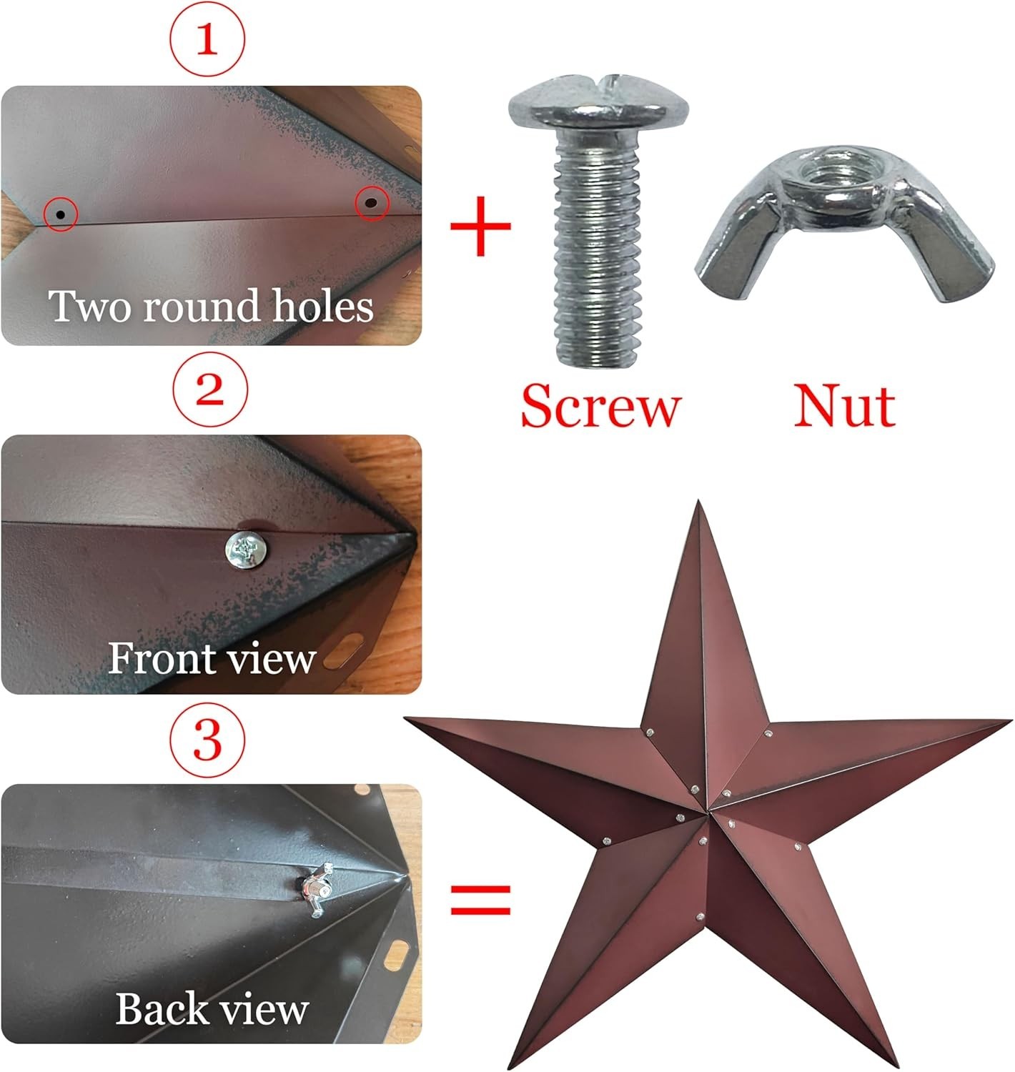 24&Prime; Rustic Metal Barn Star Wall Decor-Handmade Red Barn Stars Indoor o…