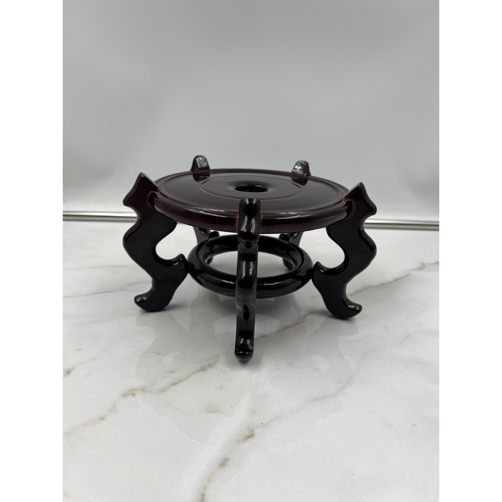 Vintage Chinese Wood Display Stand Mahogany Finish 5 Leg Pedestal Vase Base 4.5&Prime;