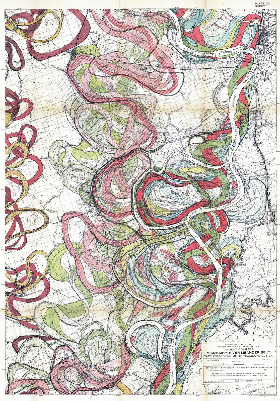 Sheet 11 – 1944 Harold Fisk Map Mississippi River Meander Belt Missisippi Poster