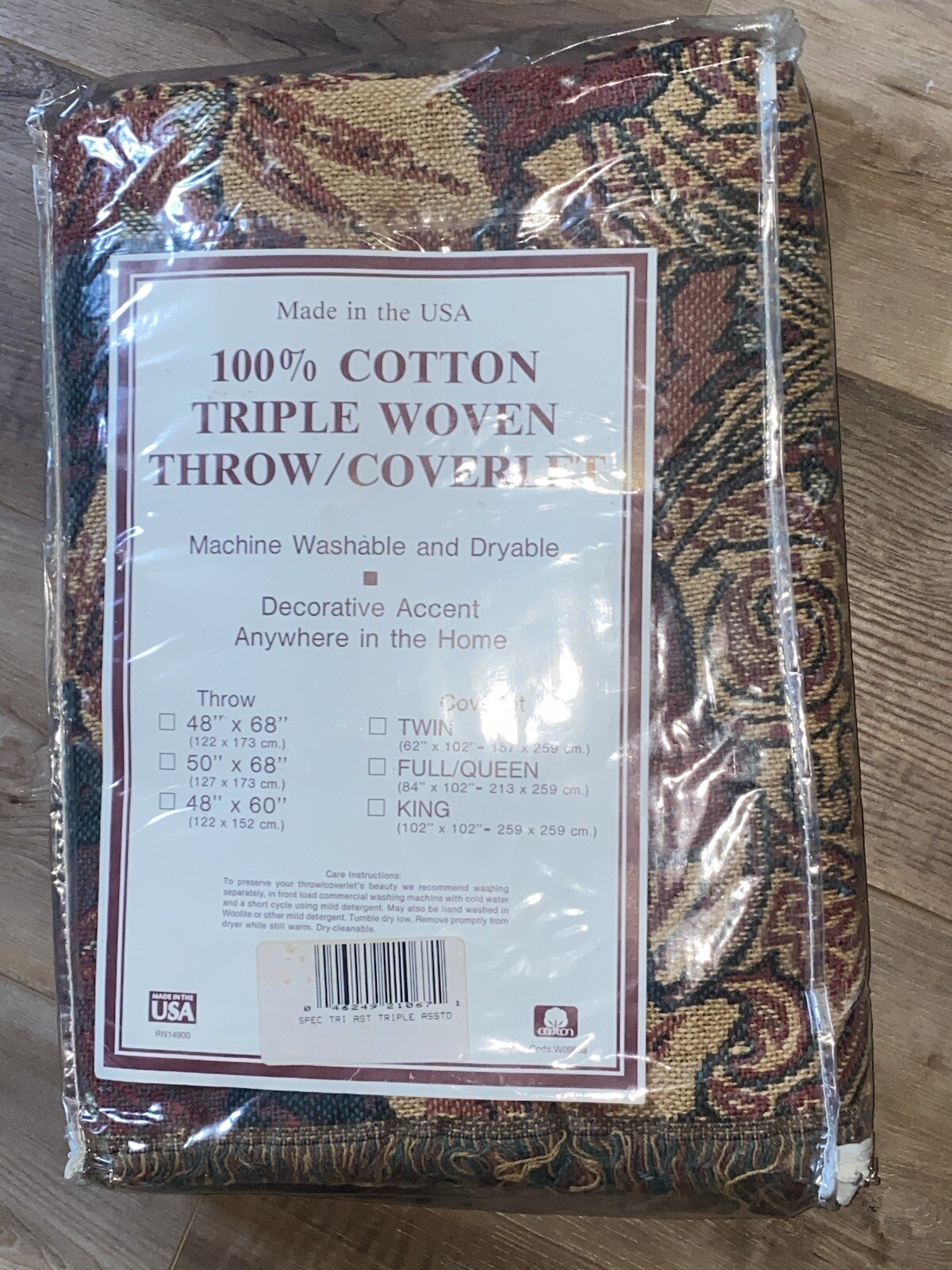 Vintage Triple Woven Afghan Throw Coverlet 100% Cotton 48 x 60 NEW Made U.S.A.