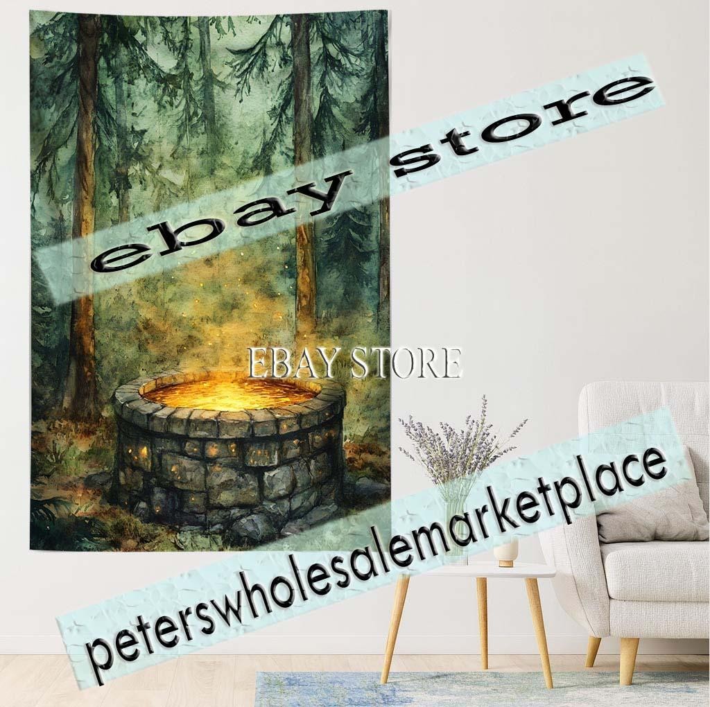 Forest Oracle Wall Tapestry Dream Path ancient wishing well 39X59 in
