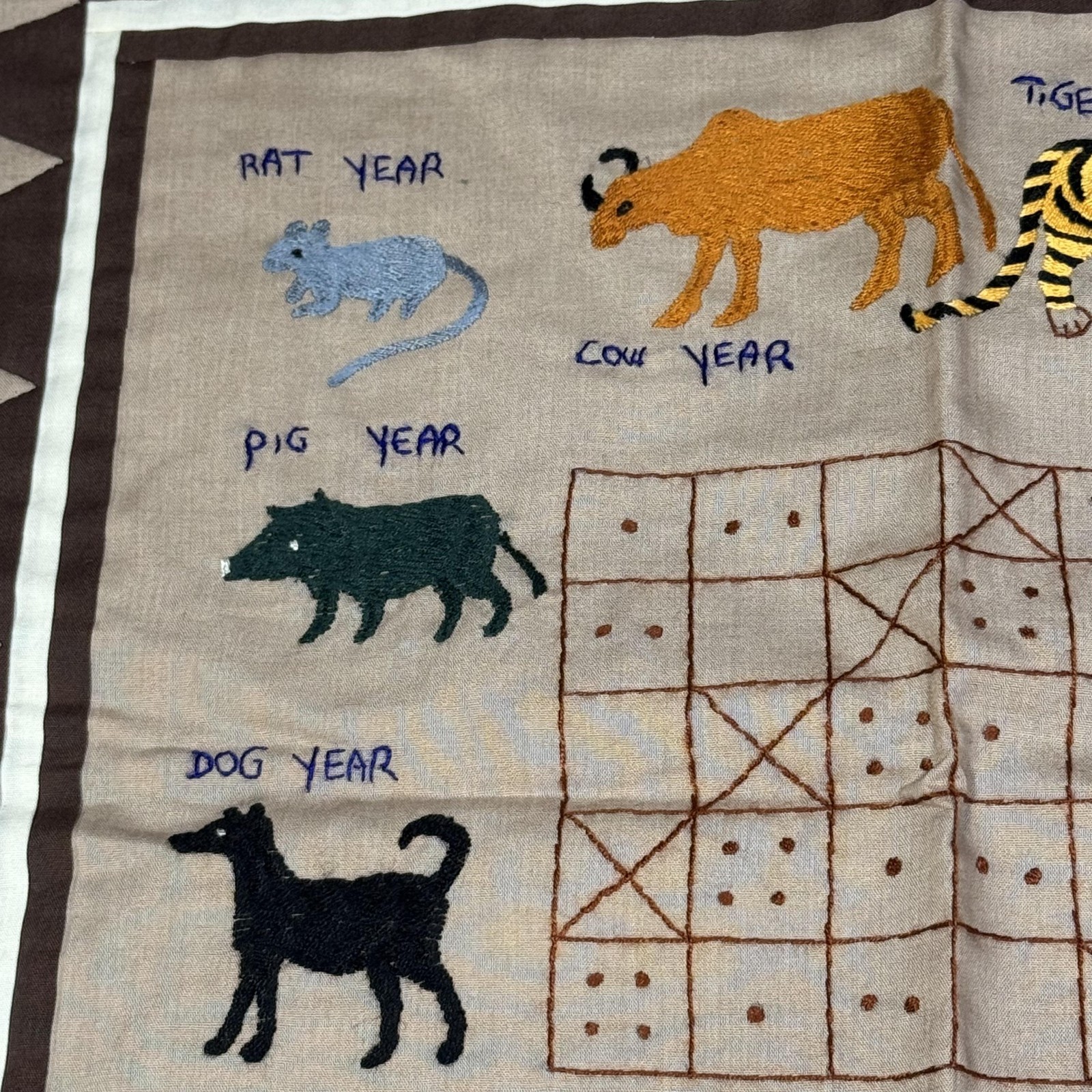 Handmade Embroidered Chinese Zodiac Animals Square Wall Hanging Table Topper