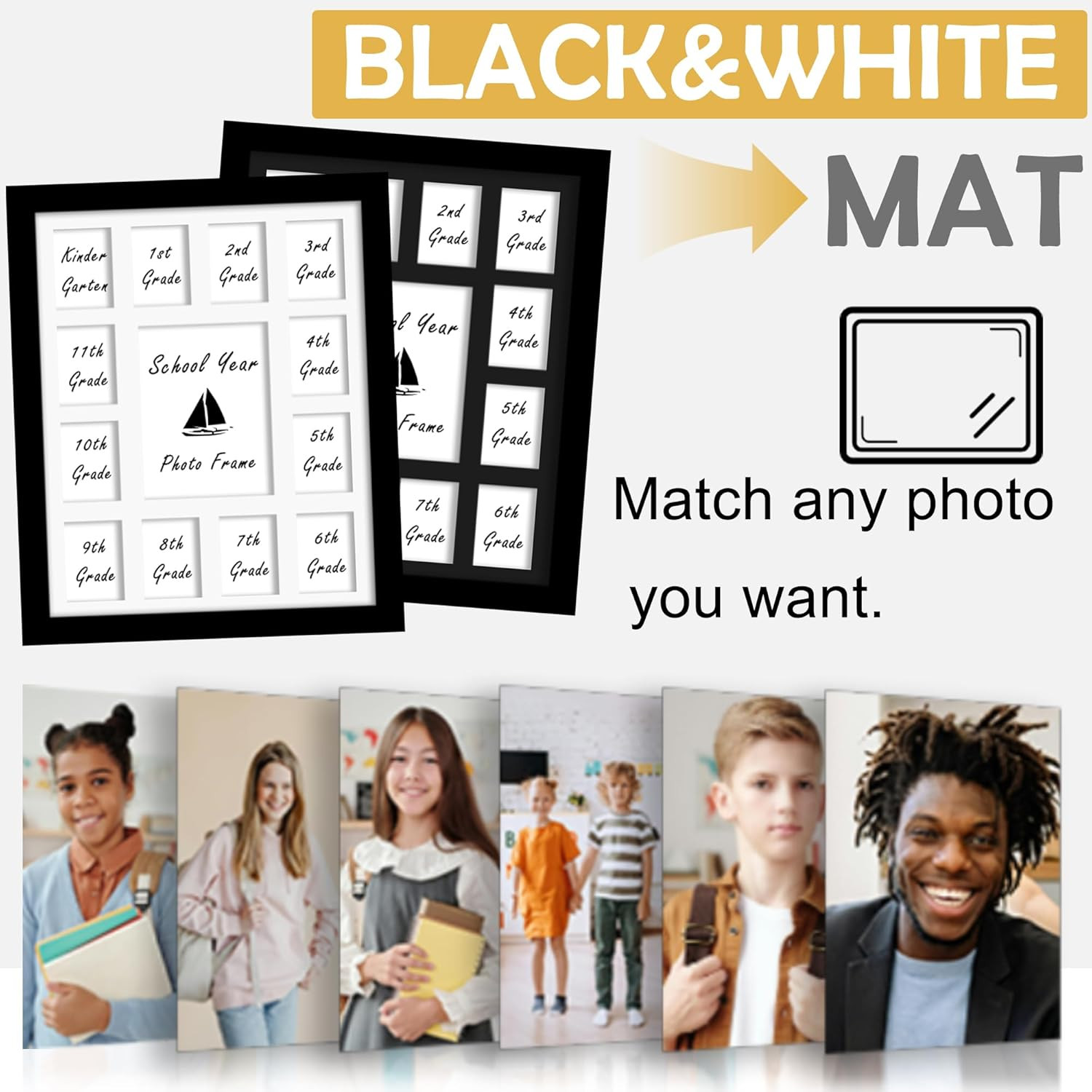 12×16 School Year Picture Frame K-12 Displays One 5×7 Photo and Twelve 2.5×3….