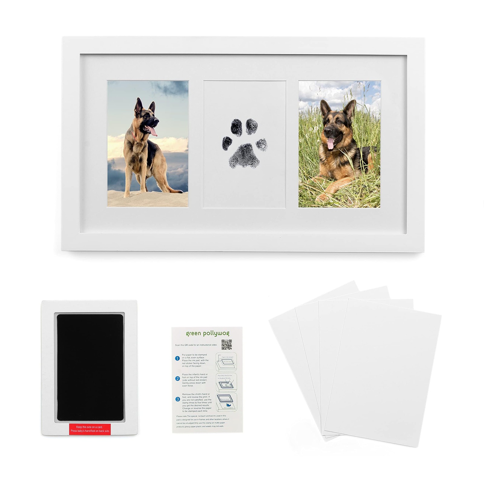Paw Print & Nose Print Kit with No-Mess Ink Pad | White | Pet Memorial Pictur…