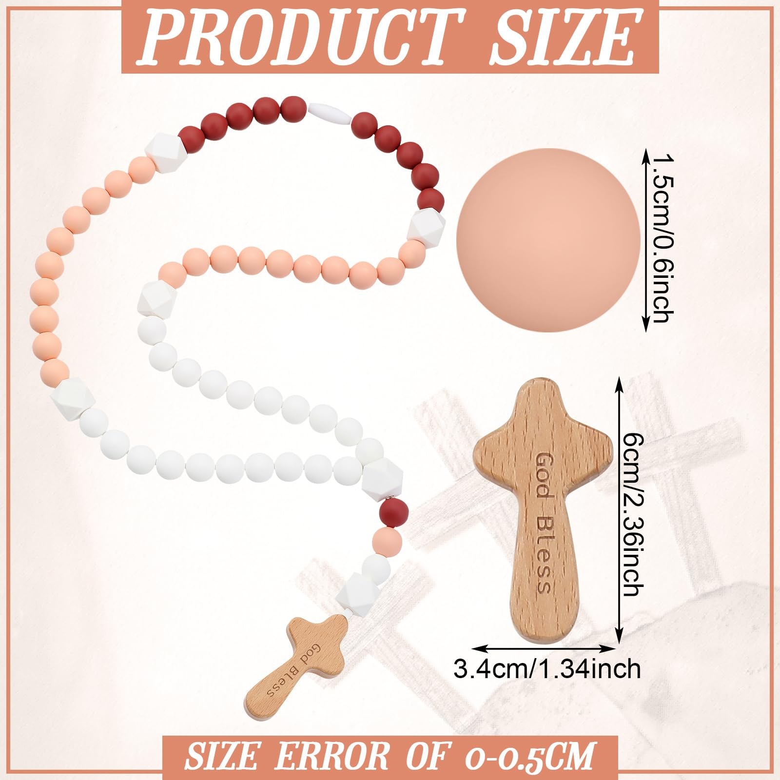 Baby Rosary Baptism Gift Silicone God Bless Cross 1st Year Dark Pink Square
