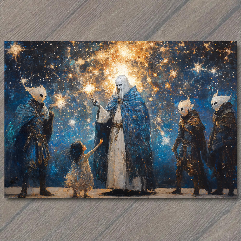 Art Print Celestial Wizards Blue Cloaks Magic Spark Girl Fantasy Starburst Glow