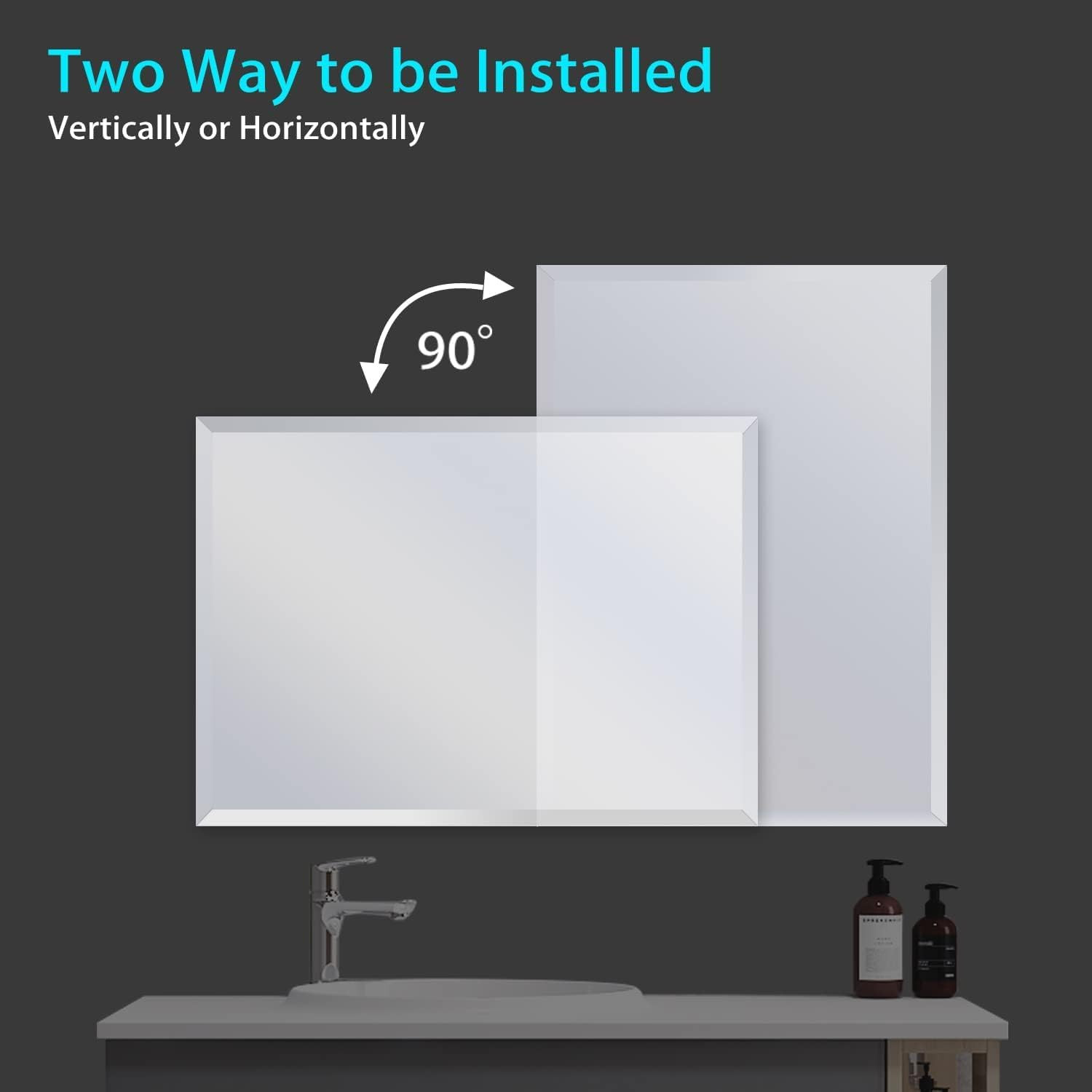 Frameless 60×36 Inch Beveled Edge Bathroom Mirror – Shatterproof & Wall Mounted