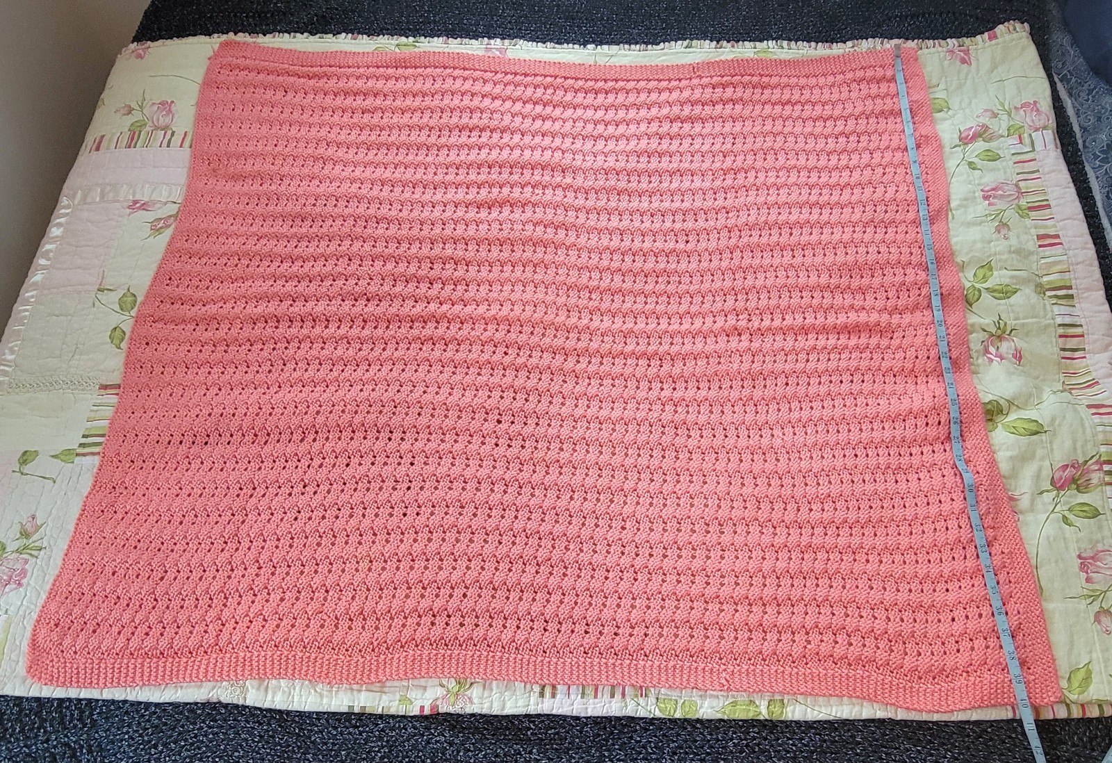 Handmade Crochet Throw Blanket Small Pink Cottage Knit Afghan 45×40